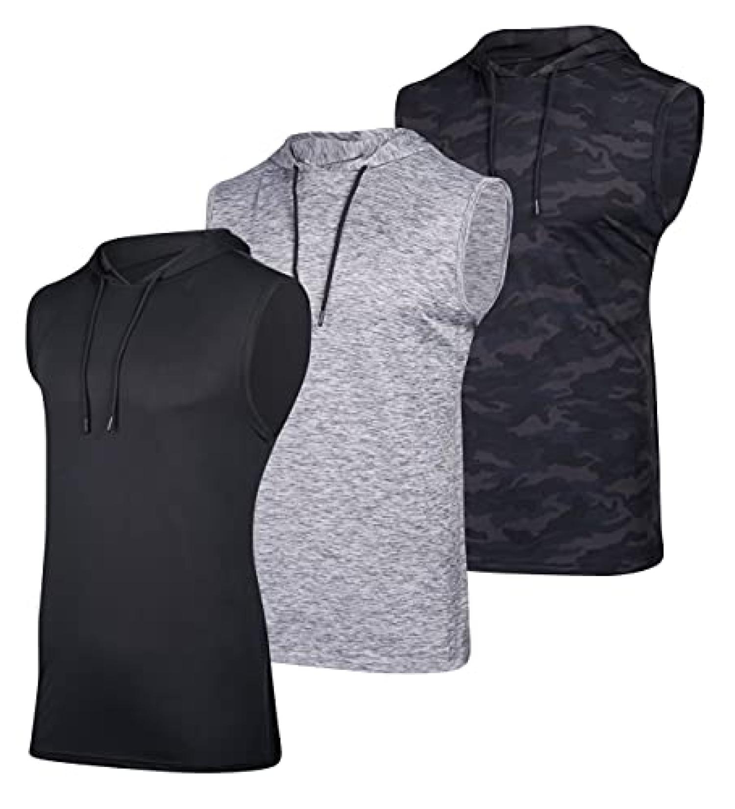3 Pack Men's Dry-Fit Active Hooded Tank Top - Medium Set 5 - Buy Online on GoSupps.com