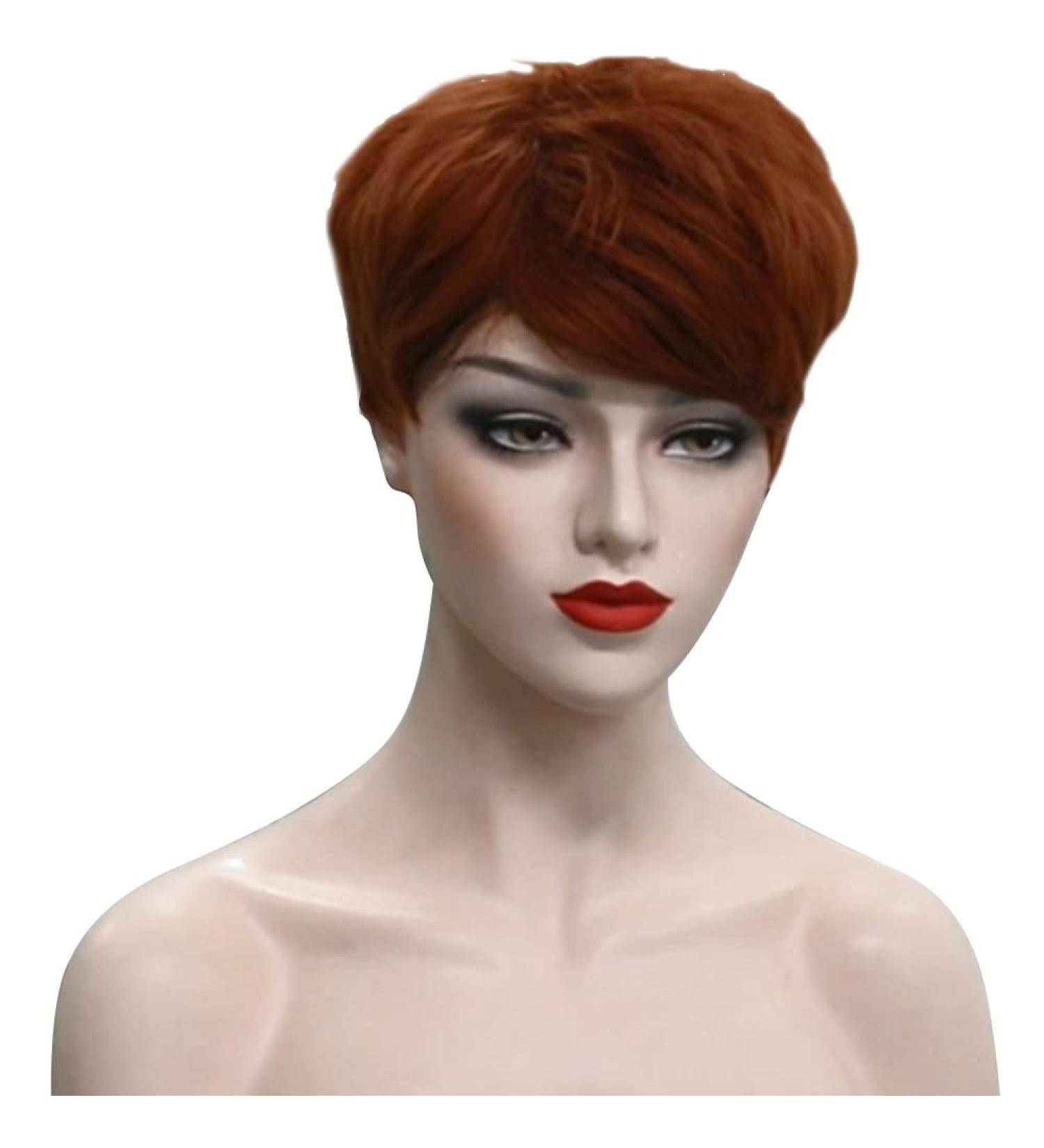 Charming Short Blond Hair Wig - Golden Fiber Gradient Natural Wavy Women's Wig (28cm Red Brown) - International Shipping Available - Buy Online on GoSupps.com