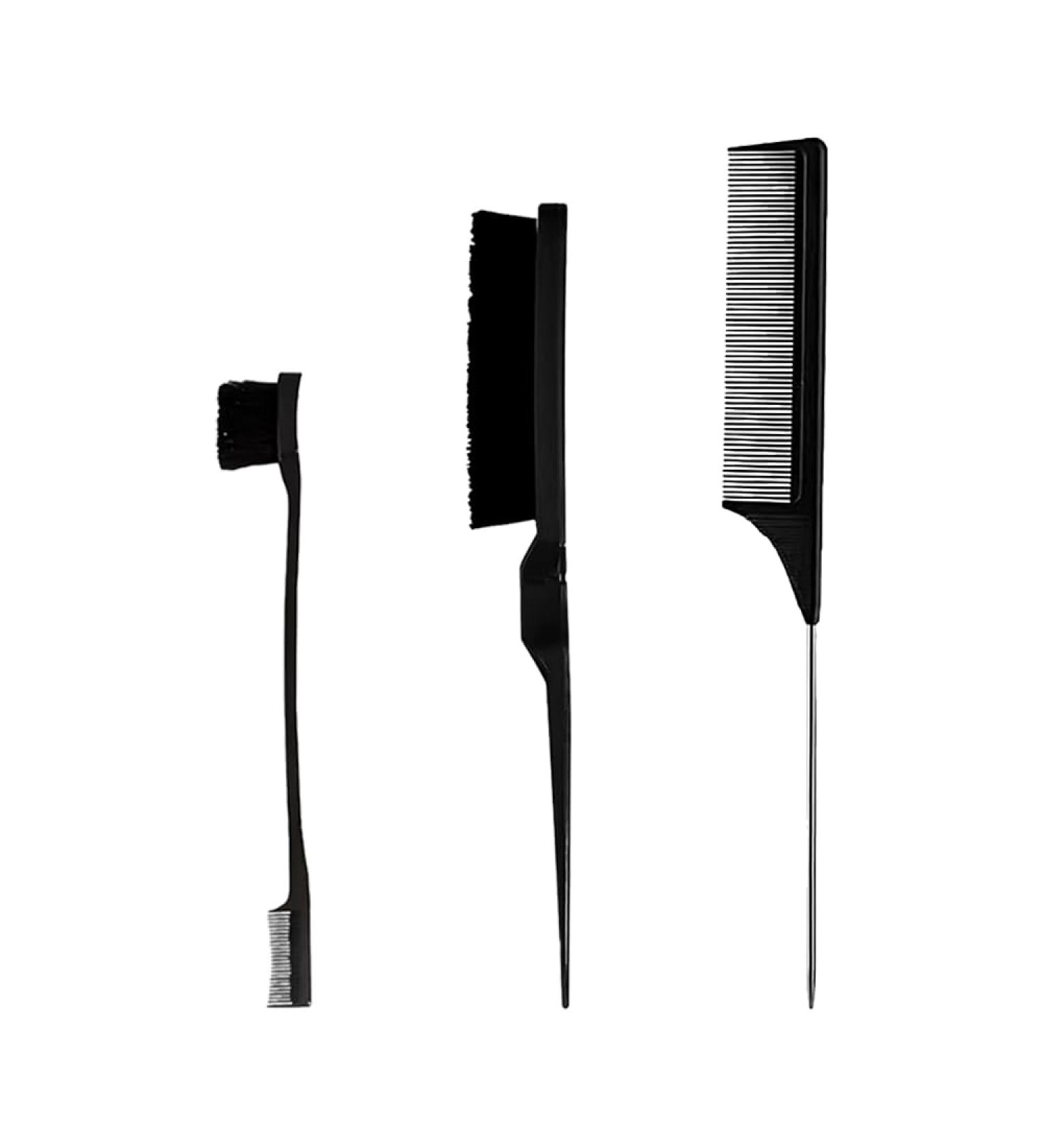Hair Styling Comb Set 3 Pieces Hair Brush Teasing Comb Double Sided Hair Edge Brush Rat Tail Comb Plastic Bristle Hair Brush for Hair Slicking Black - Buy Online on GoSupps.com