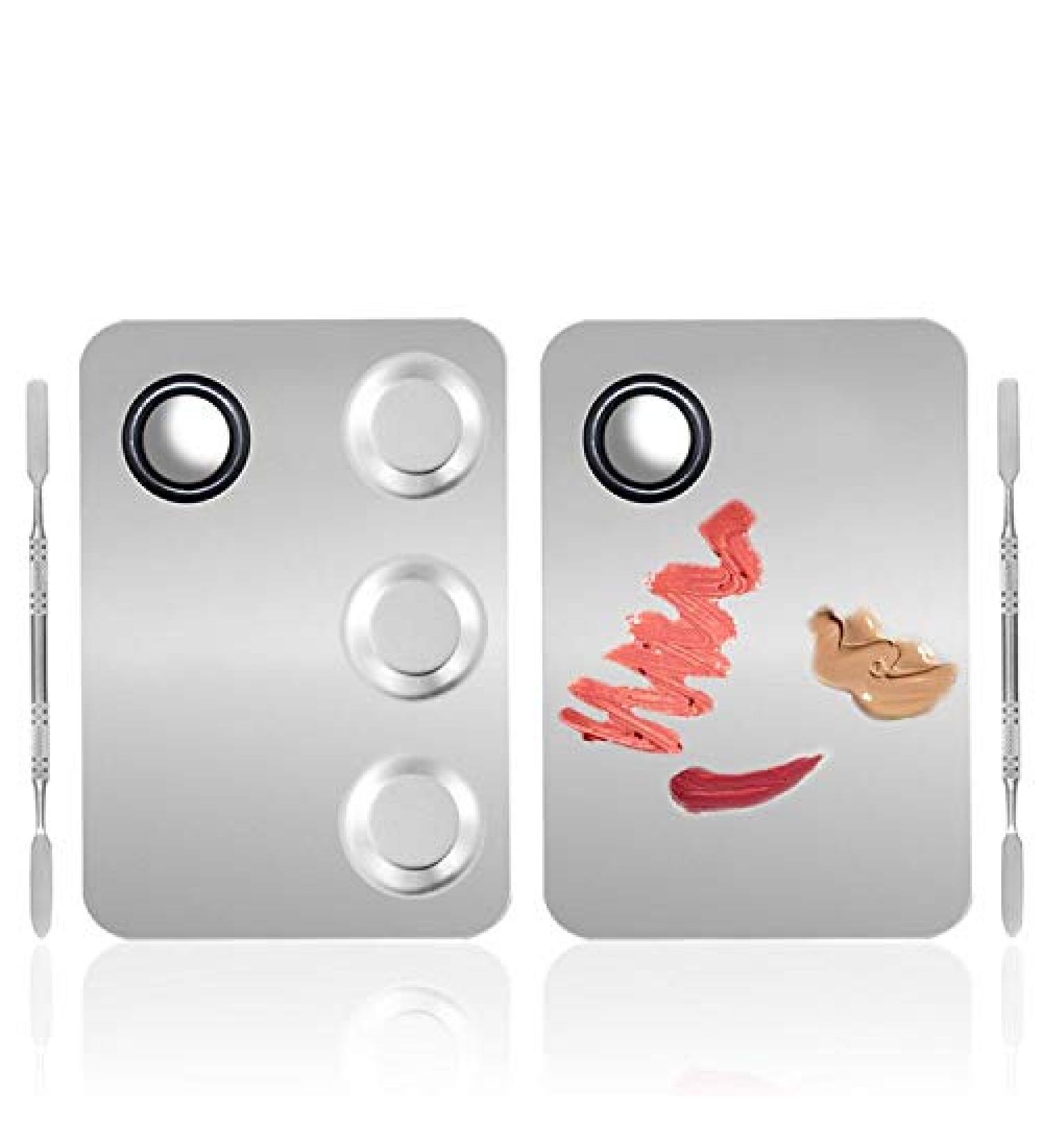 2 Pack Stainless Steel Makeup Palettes with Spatula by SourceTon - Professional 3-well Cosmetic and Nail-art Mixing Palette for Pigment Blending - Buy Online on GoSupps.com