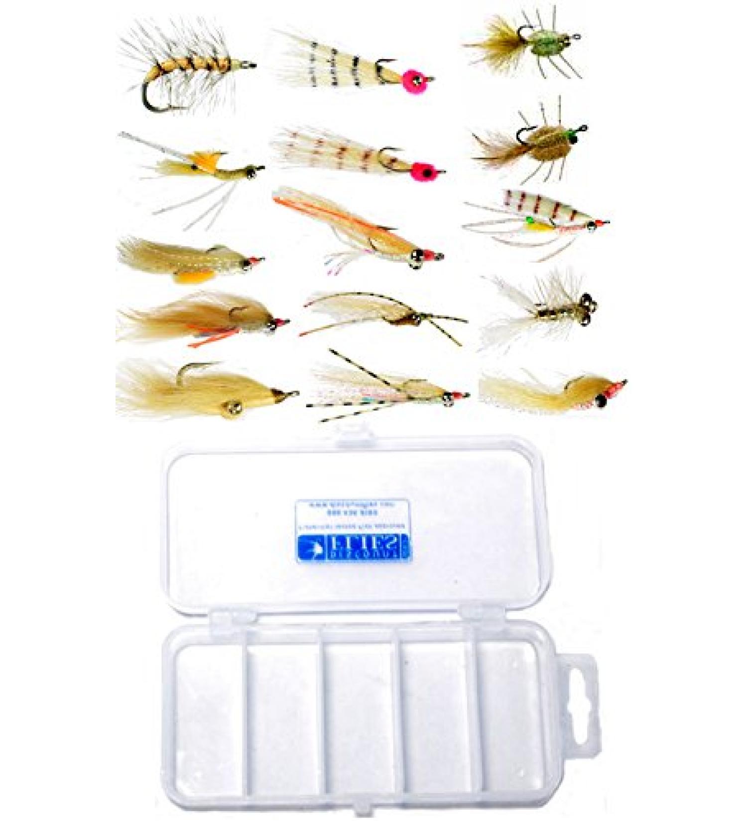 Discount Bonefish Fly Fishing DIY Kit - 15 Saltwater Flies & Fly Box - Realistic & Effective Gear for Strong Sharp Hooks - Fishing Accessories 15 Pack - Buy Online on GoSupps.com