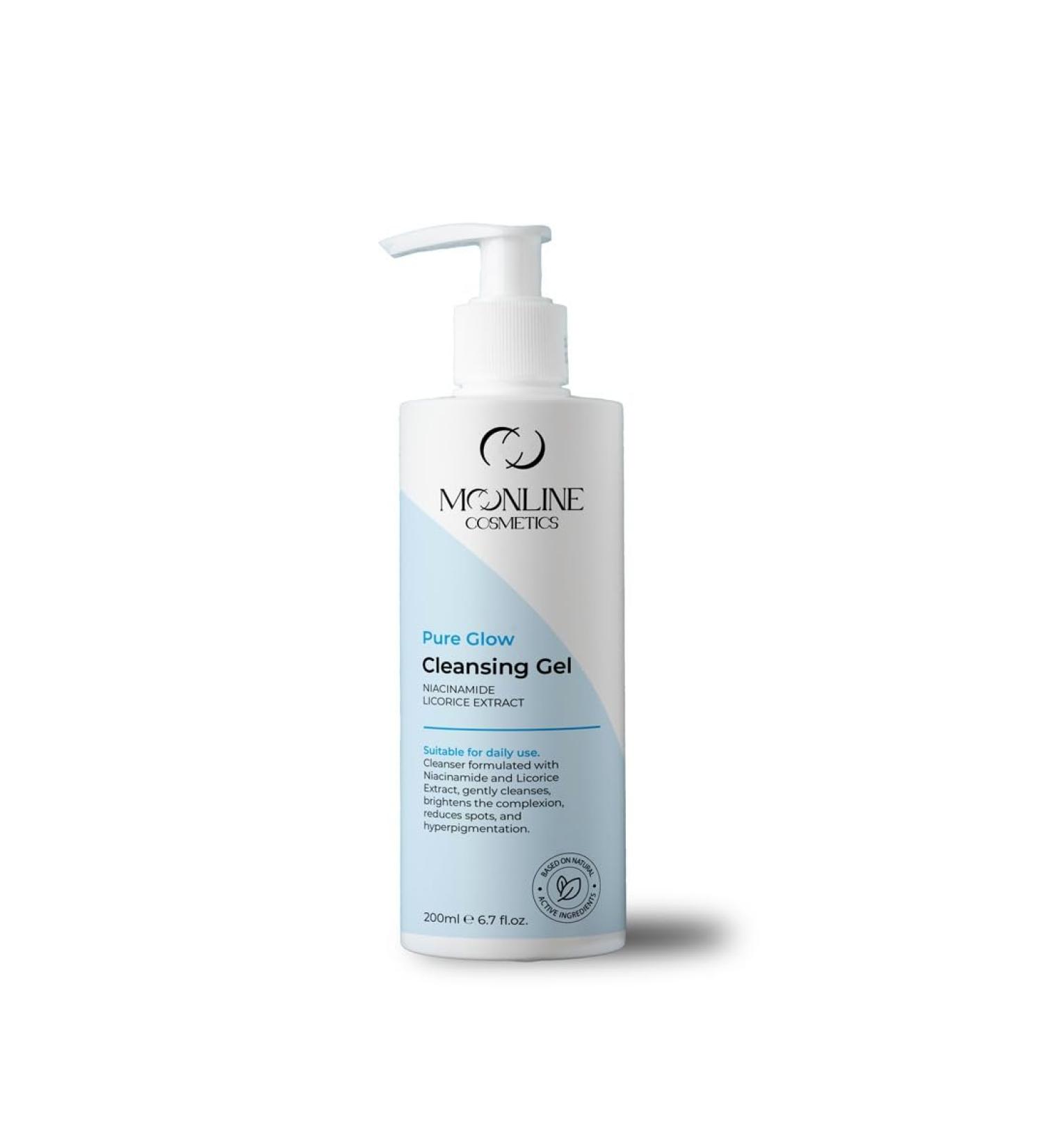 Moonline Cosmetics Pure Glow Cleansing Gel with Niacinamide Licorice Extract 6.7 fl oz - Buy Online on GoSupps.com
