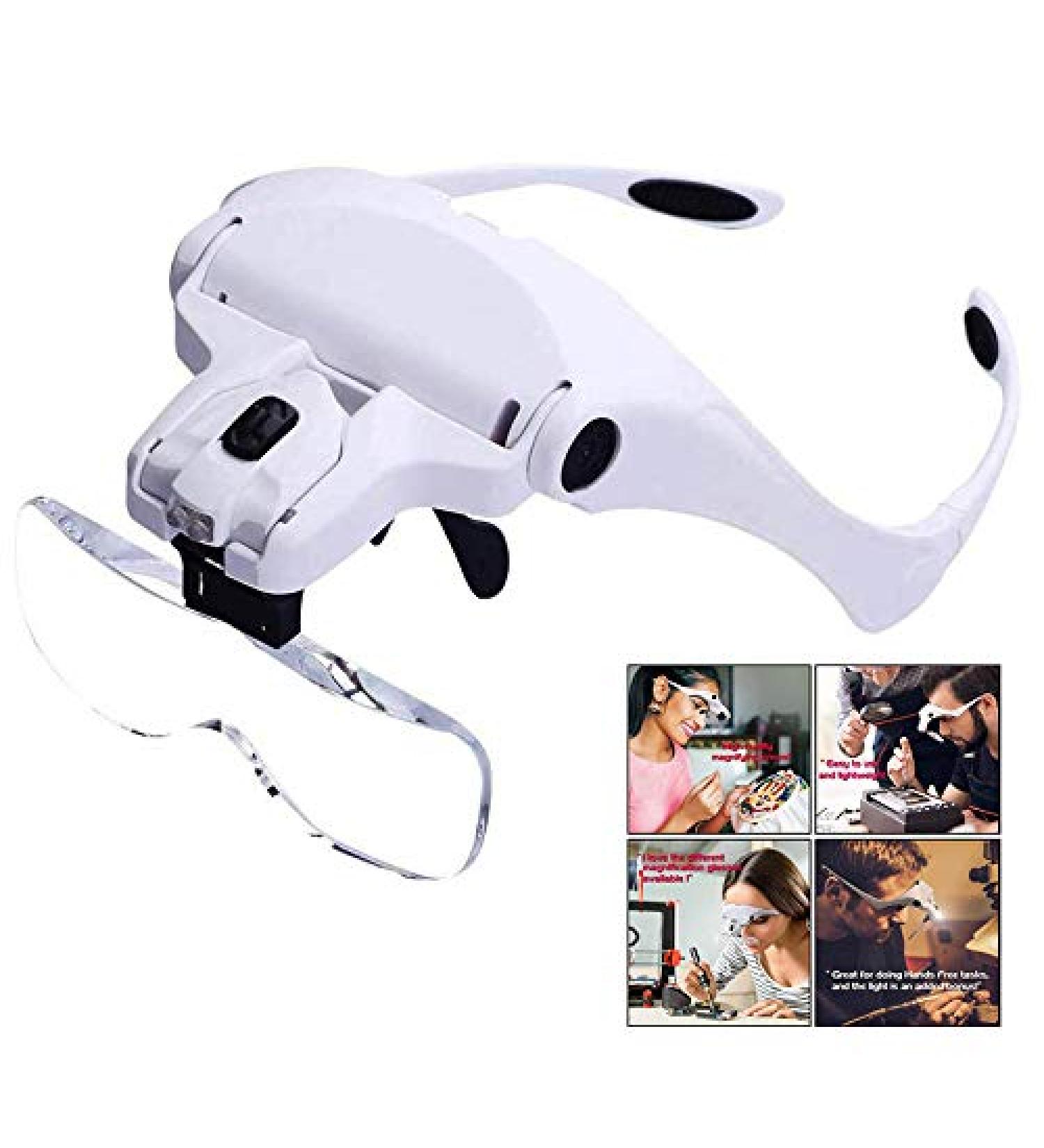 LSTK Head Magnifying Glasses Loupe Visor with 2 LED & 5 Different Lenses:1.0X/1.5X/2.0X/2.5X/3.5X for Close Work Watch Repair Crafts - Buy Online on GoSupps.com