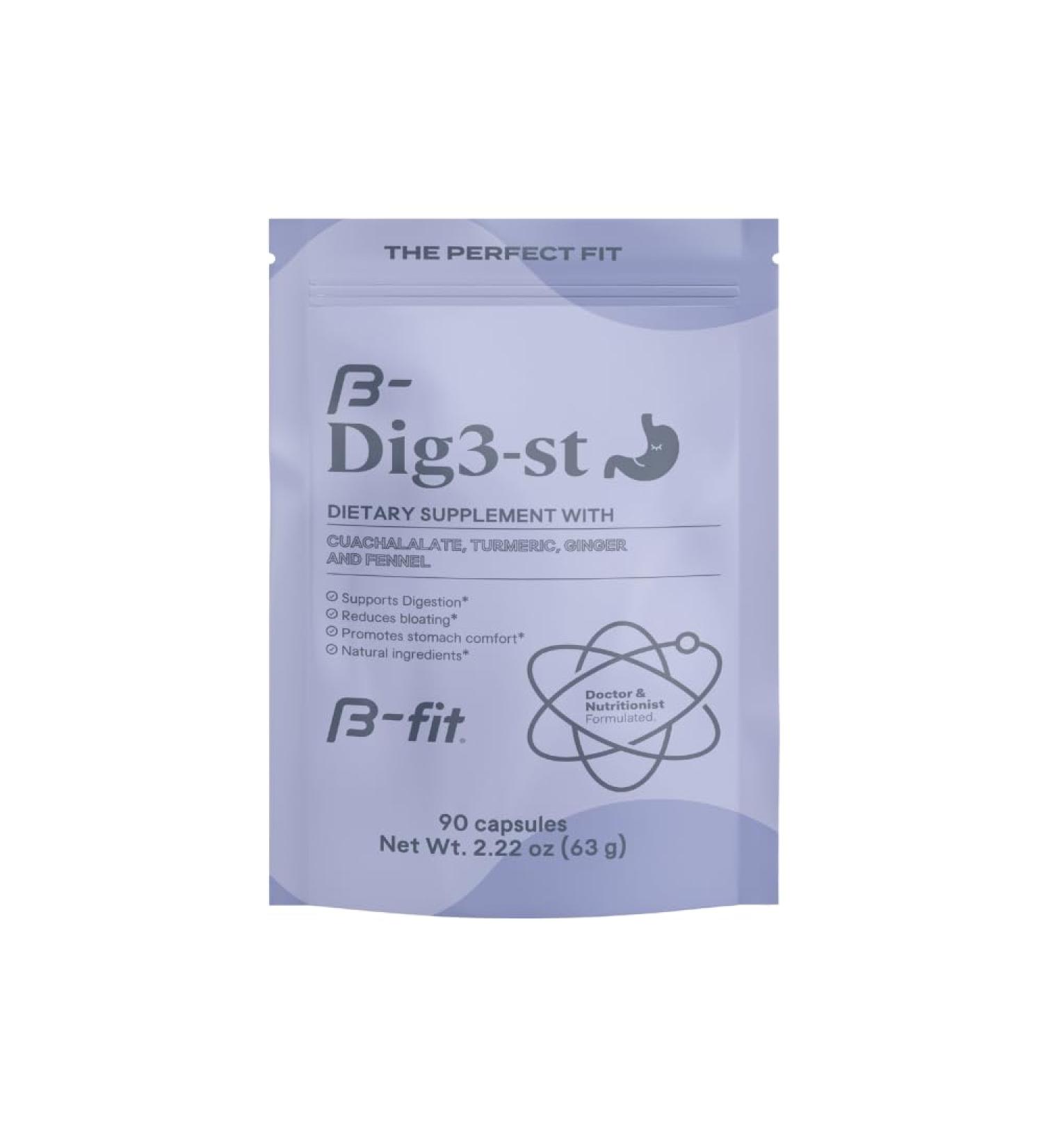 B-FIT Digestive Herbal Supplement - Ginger Root, Turmeric, Fennel and Cuachalalate - 100% Natural Formula for Easy Digestion & Stomach Comfort - Use Before Meals - 60 Capsules - Buy Online on GoSupps.com
