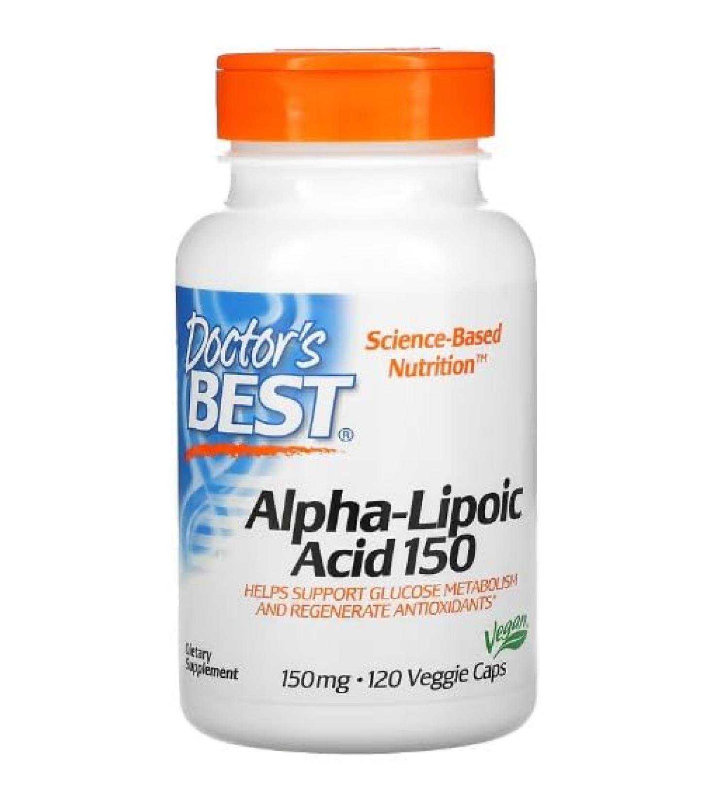 Doctors Best Alpha Lipoic Acid 150mg - Antioxidant Support Vegan Capsules for Healthy Blood Sugar & Nerve Health - 120 Count - Buy Online on GoSupps.com