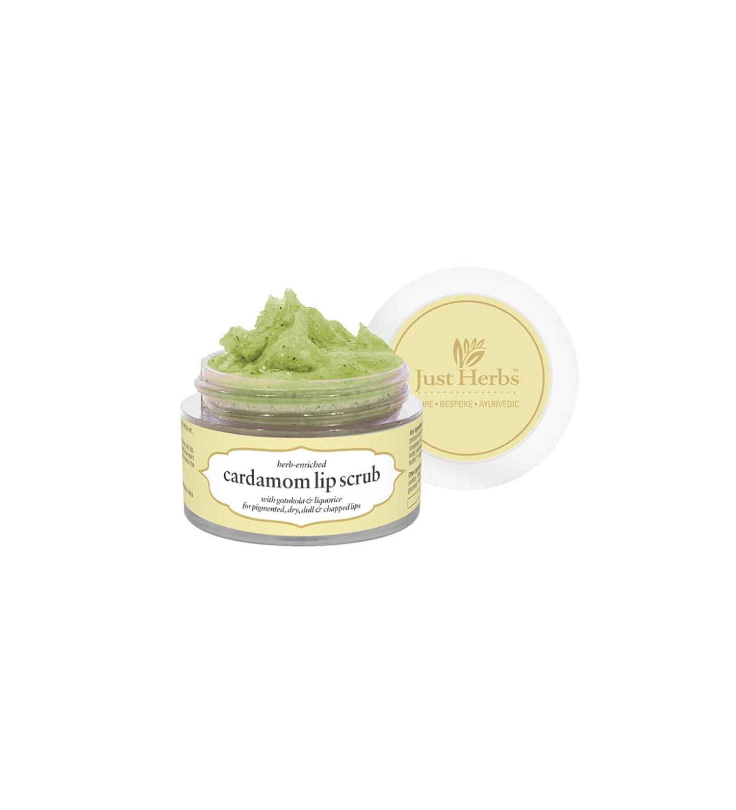 Just Herbs Organic Moisturizing Lip Scrub with Liquorice for Dry Chapped & Smoker Lips - SLS & Paraben Free Cardamom 15gm - Buy Online on GoSupps.com