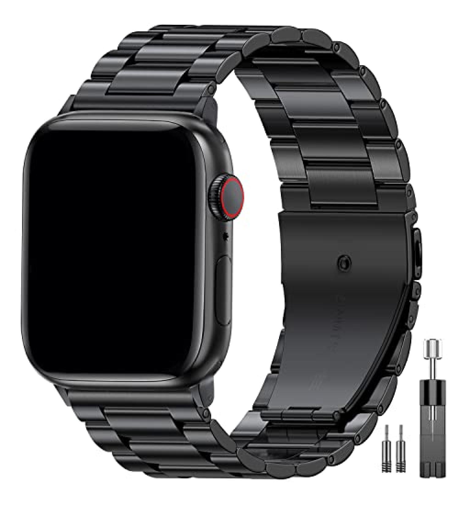 EPULY Compatible with Apple Watch Band 49mm 45mm 44mm 42mm 41mm 40mm 38mm Business Stainless Steel Metal Wristband for iWatch SE & Series Ultra se 8/7/6/5/4/3/2/1 A-Black 45mm 44mm 42mm 49mm - Buy Online on GoSupps.com