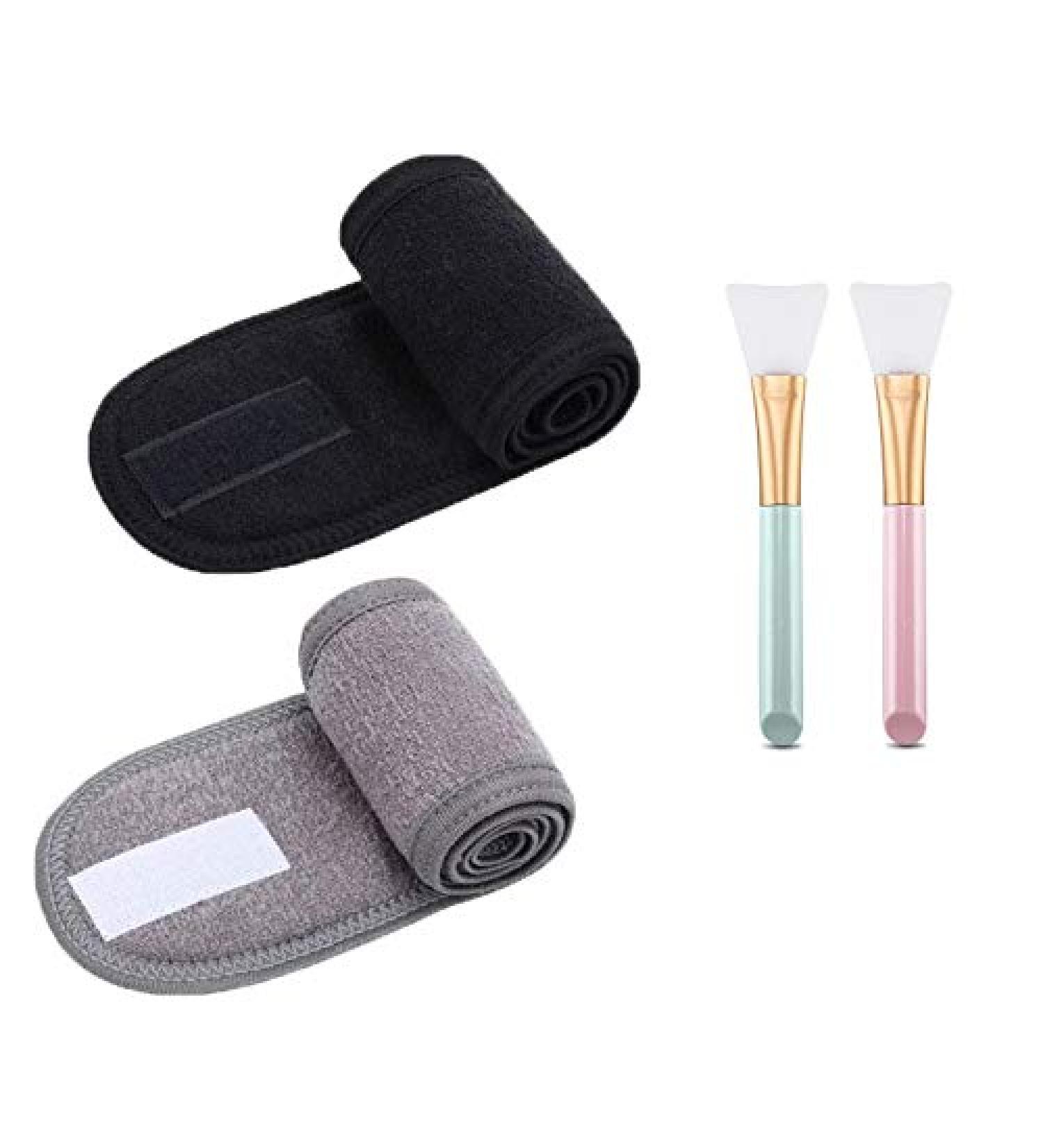 2 Pack Spa Headband and Facial Mask Brush Set - Non-slip, Stretchable, Washable Face Treatment Kit - Buy Online on GoSupps.com