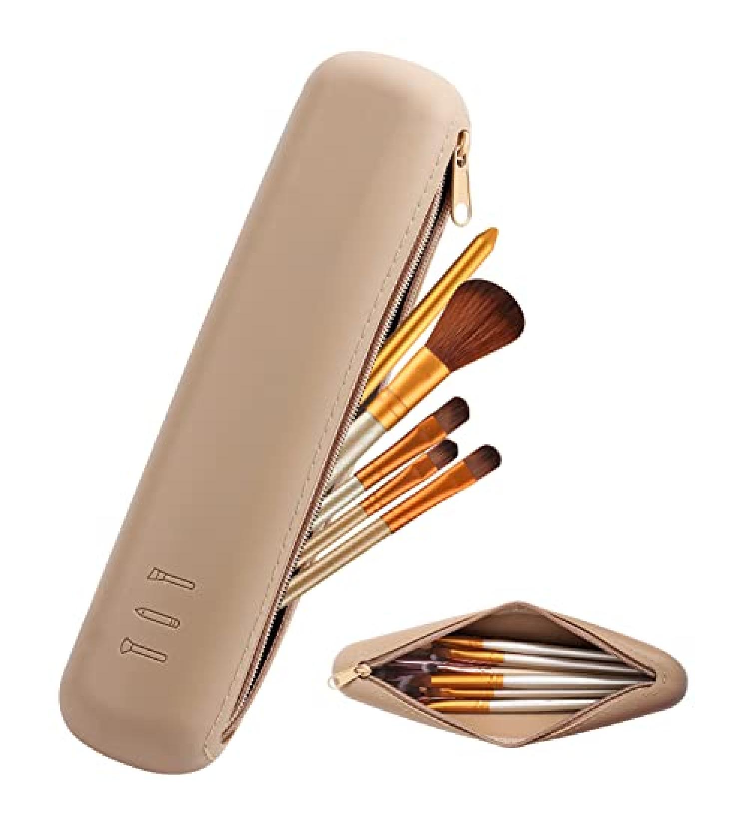 GoLikee Travel Makeup Brush Holder - Soft Silicon Cosmetic Bag with Zipper | No Fall Out Brushes | Portable Khaki Organizer for Travel - Buy Online on GoSupps.com