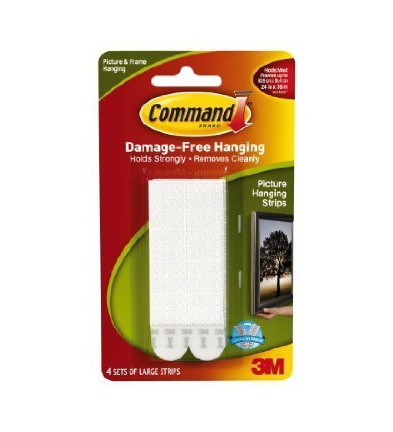 Command Strips 17206 Large White Picture Hanging Strip Pack 4 Count