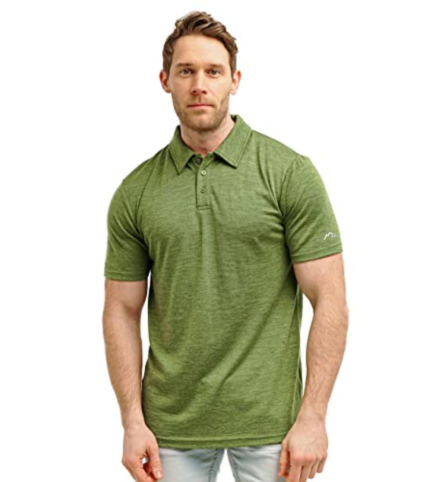 Men's Merino Wool Polo Shirt - Anti-Odor, Short Sleeve, Breathable - Large Olive Green - Buy Online on GoSupps.com