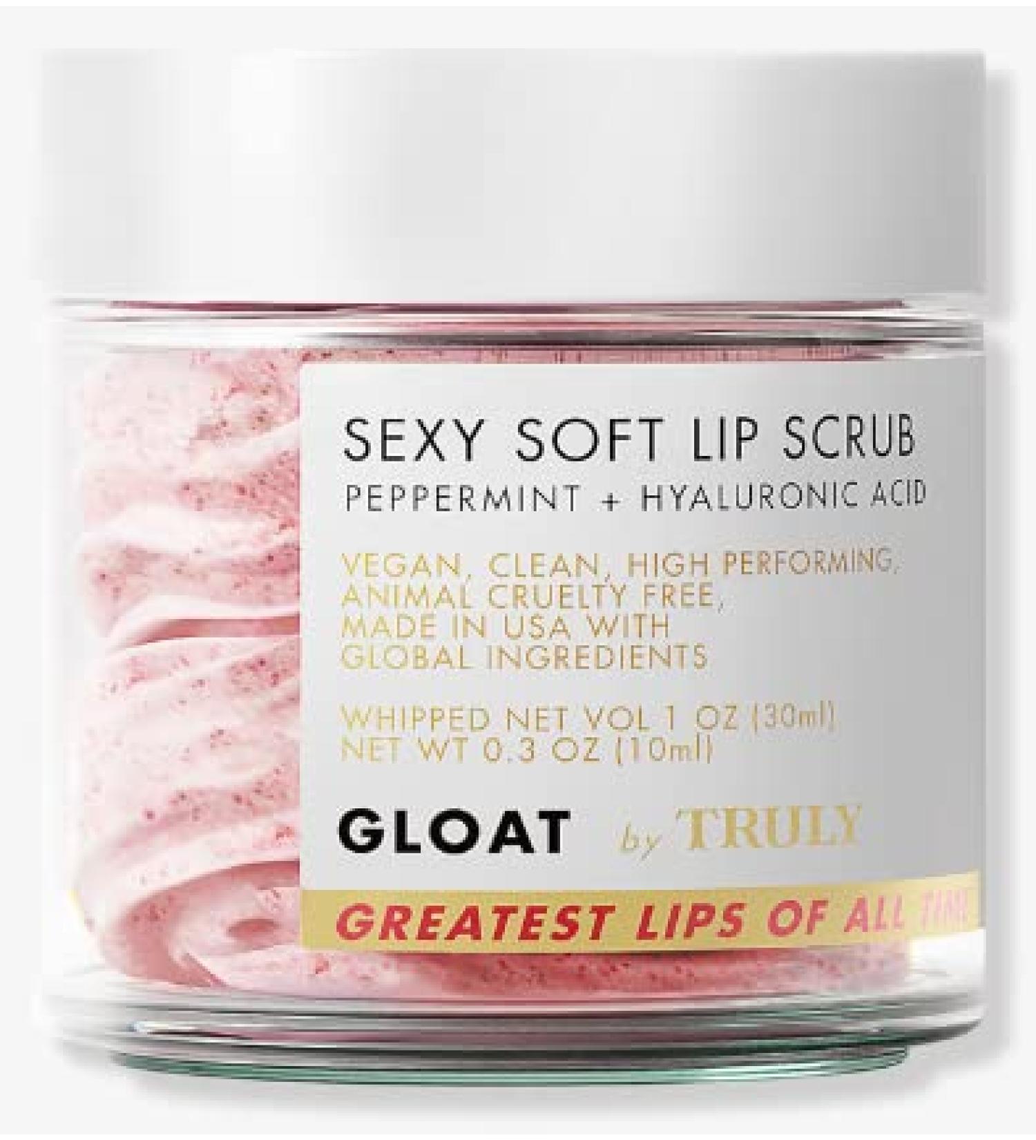 GLOAT by Truly Sexy Soft Lip Scrub 1 Oz. Peppermint + Hyaluronic Acid. Smooths and Preps lips. Hydrating and Exfoliates to Help Lip Balm Absorb Better and Apply Lipstick Flawlessly.