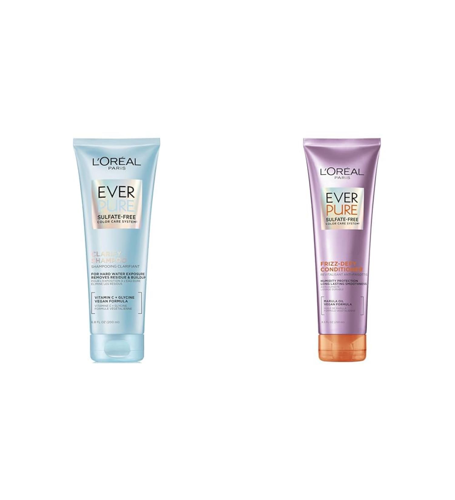 L'Or al Paris EverPure Sulfate-Free Clarify and Restore Shampoo for Hard Water Exposure & Everpure Frizz-Defy Conditioner Paraben Free Vegan 8.5 fl.oz. - Buy Online on GoSupps.com