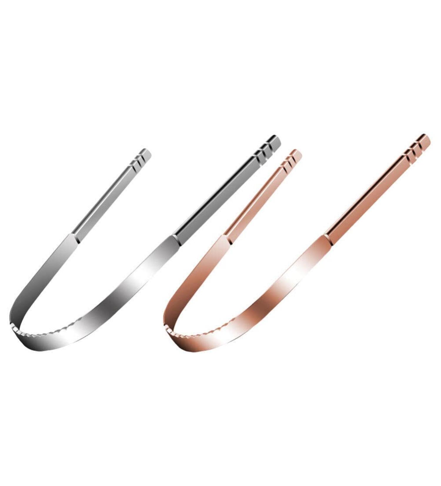 2Pcs Stainless Steel Tongue Scrapers - Oral Hygiene Tools Set (Silver+Rose Gold) - Buy Online on GoSupps.com
