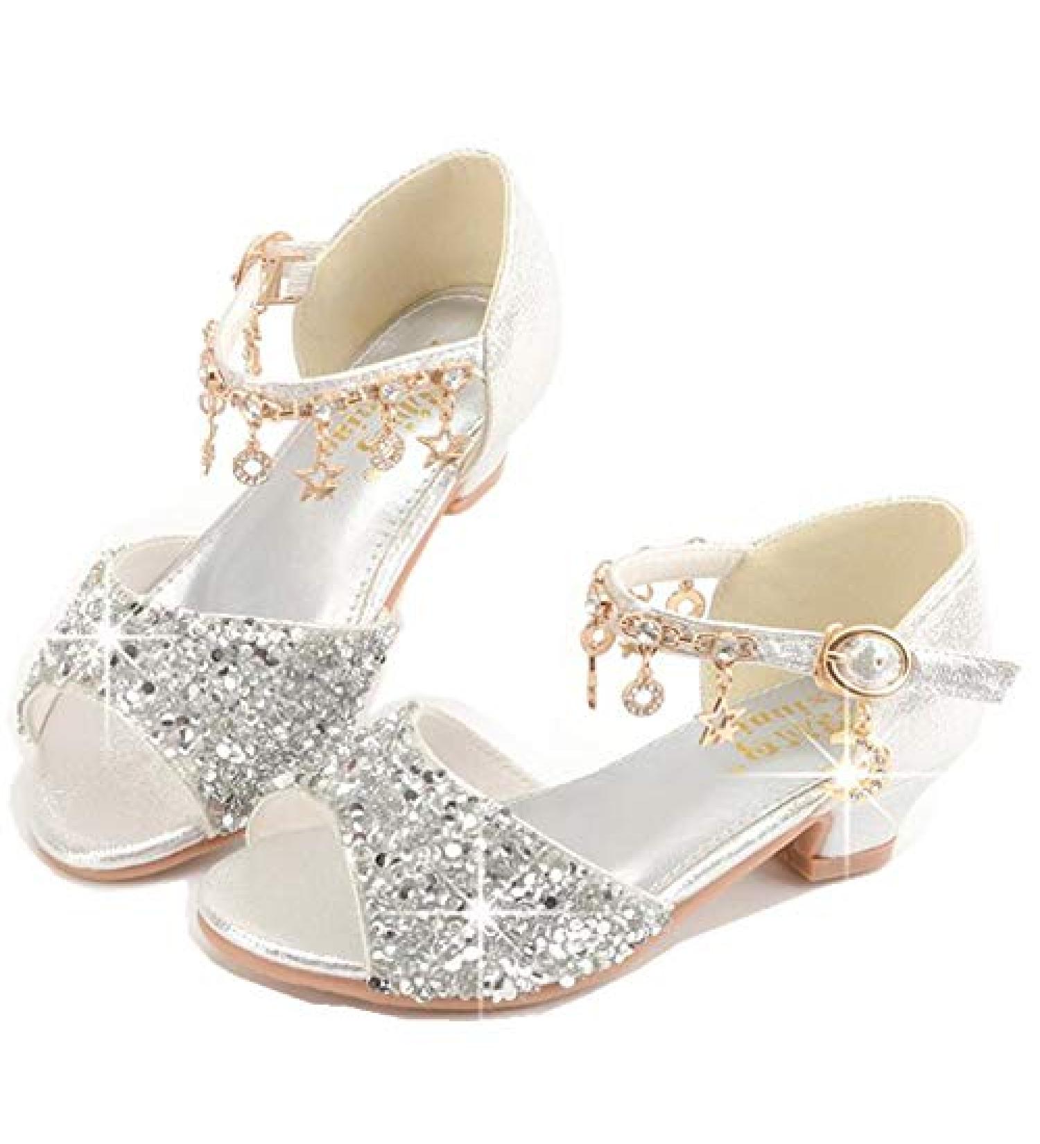 LFHT Girls Glitter Rhinestone Dress Sandals - Silver, Size 2 Little Kid - Buy Online on GoSupps.com