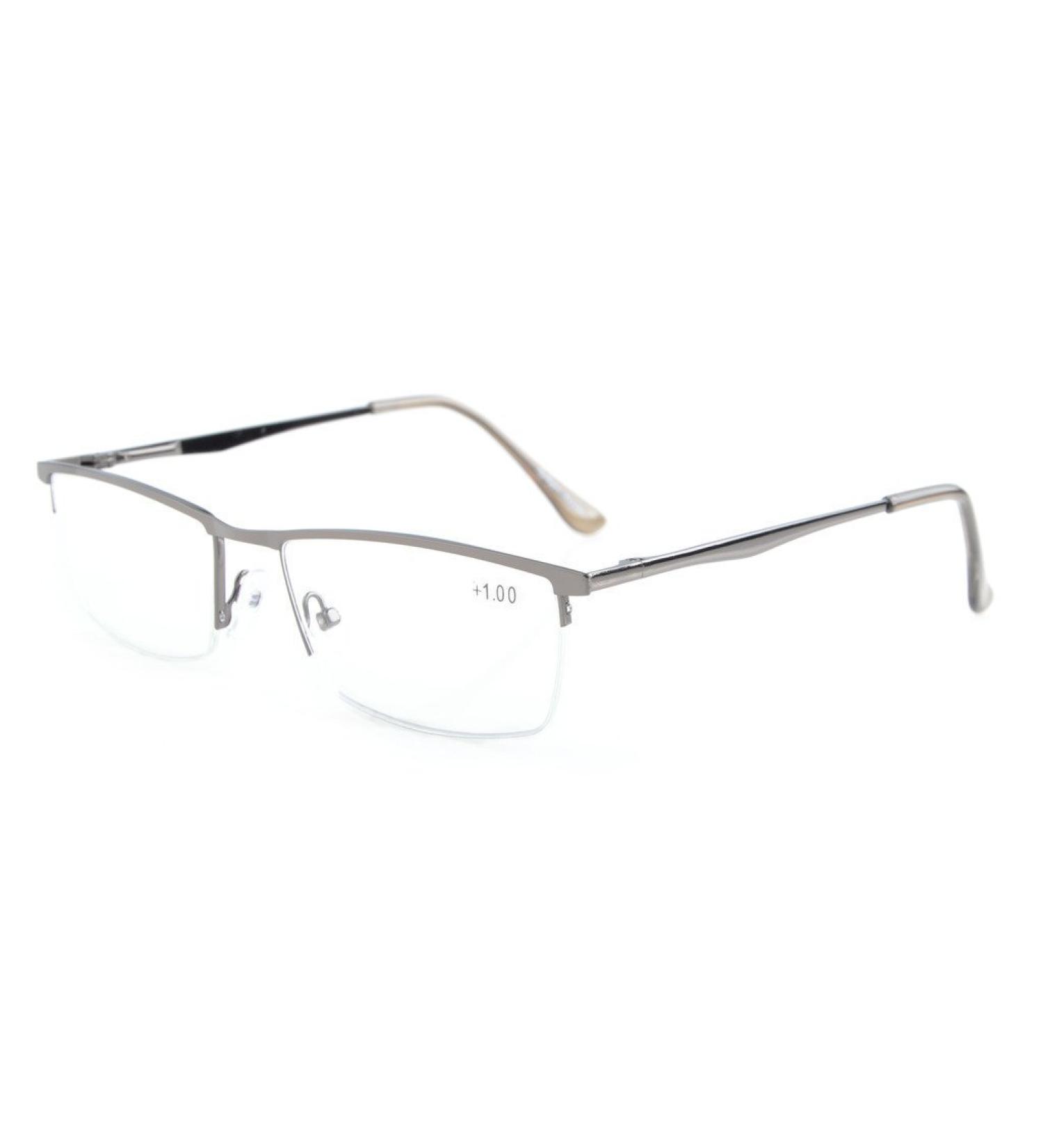 Eyekepper Half Rim Metal Reading Glasses - Spring Hinge - Metallic Blue Grey +2.50 - Stylish & Durable International Shipping - Buy Online on GoSupps.com