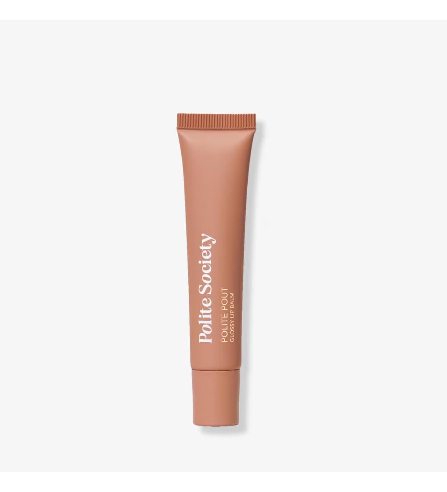 Polite Society Polite Pout Glossy Lip Balm Pink Cherry Blossom Flavor Hydrating and Soothing 0.5 oz French Caramel caramel nude