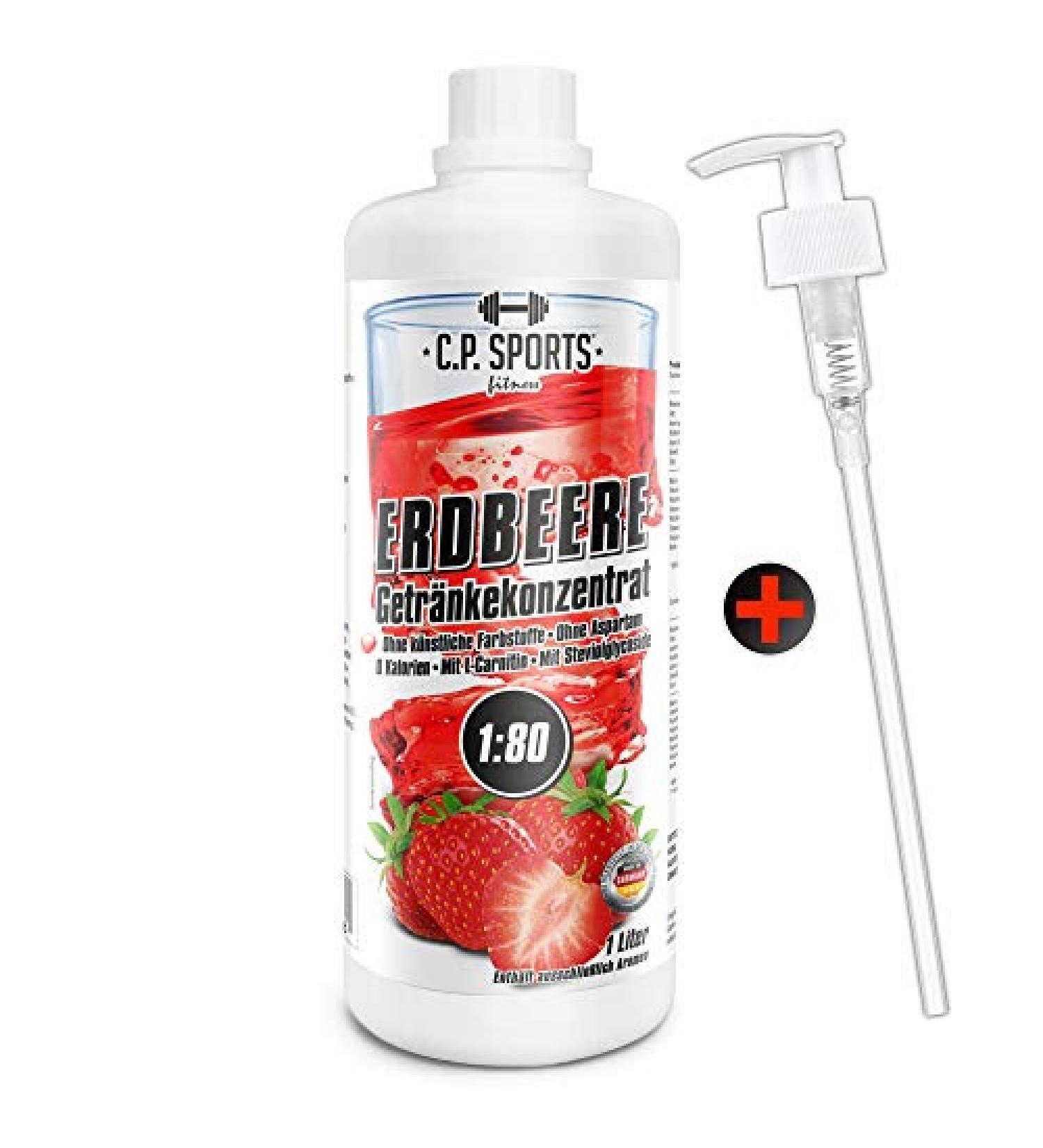 C.P.Sports Sugar-Free Strawberry Beverage Syrup - 1L Concentrate with Vitamins | Ideal for Mineral Sports Drinks | Includes Pump Dispenser - Buy Online on GoSupps.com