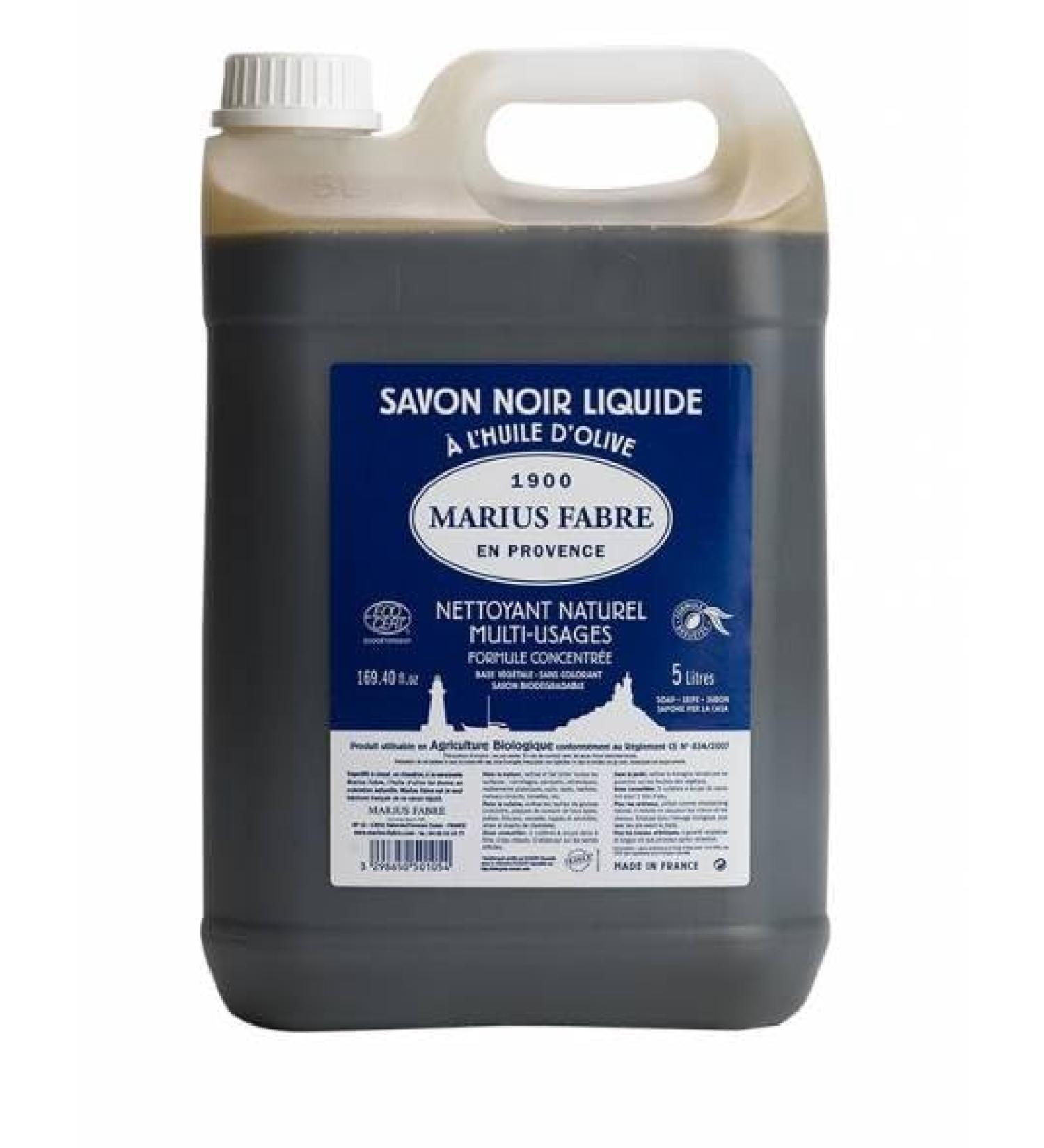 MARIUS FABRE - Bidon Savon Noir Liquide l'Huile d'Olive - Nettoyant Multi-Usages 100% d'Origine Naturelle - Fabrication Traditionnelle - Certifi Ecocert - Origine France Garantie - 5L