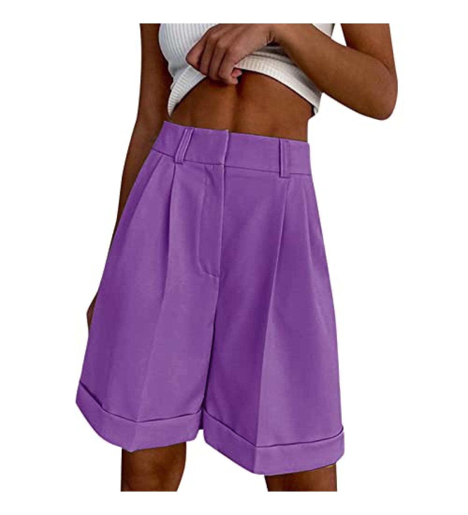DAZLOR Women's High Waist Button Business Casual Shorts in Purple - Large - Buy Online on GoSupps.com