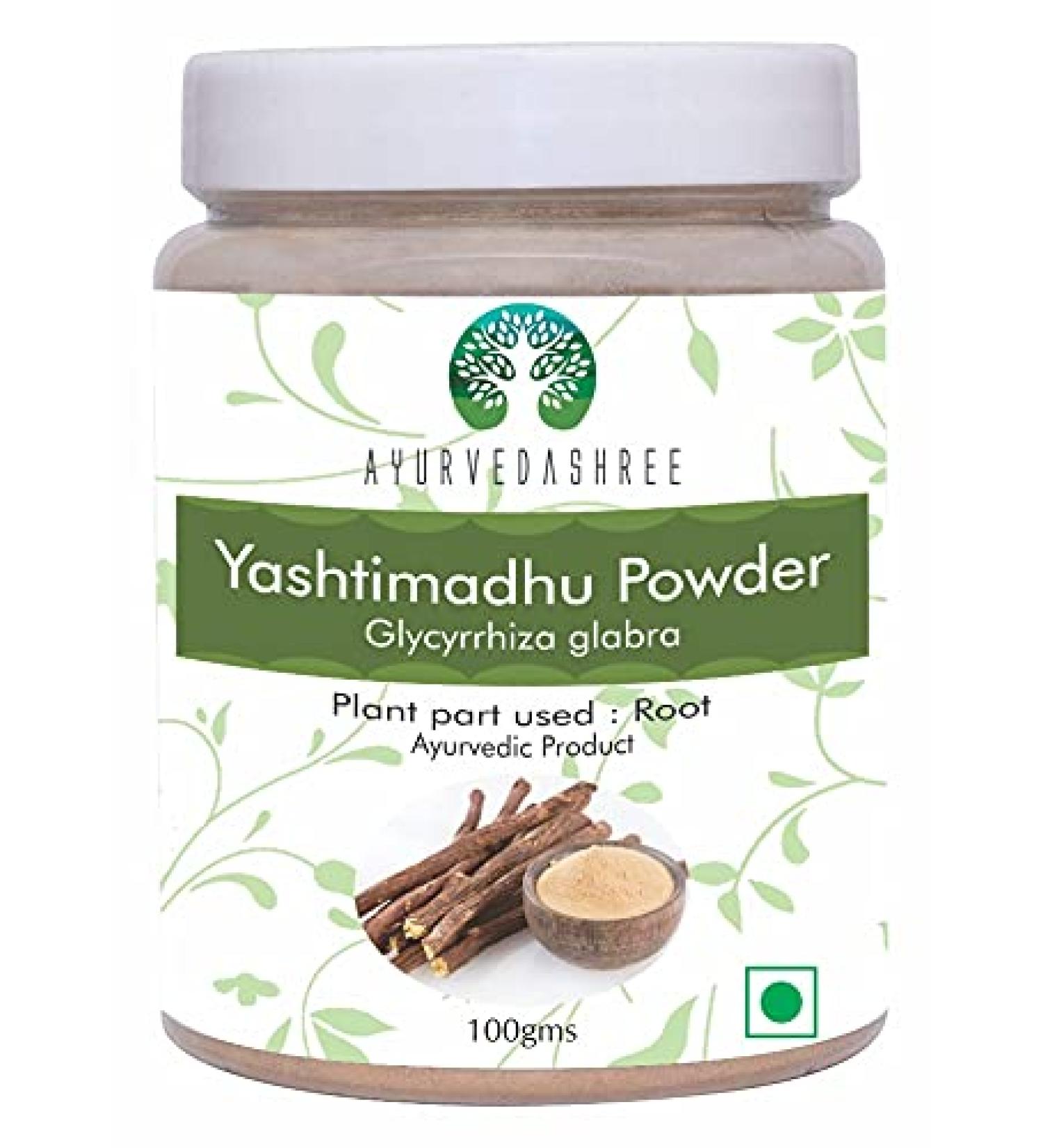 AYURVEDASHREE Yashtimadhu Powder 100 Gm - Natural Mulethi/Licorice Powder | Supports Lungs, Skin, Stomach | Vegan & Non GMO - Buy Online on GoSupps.com