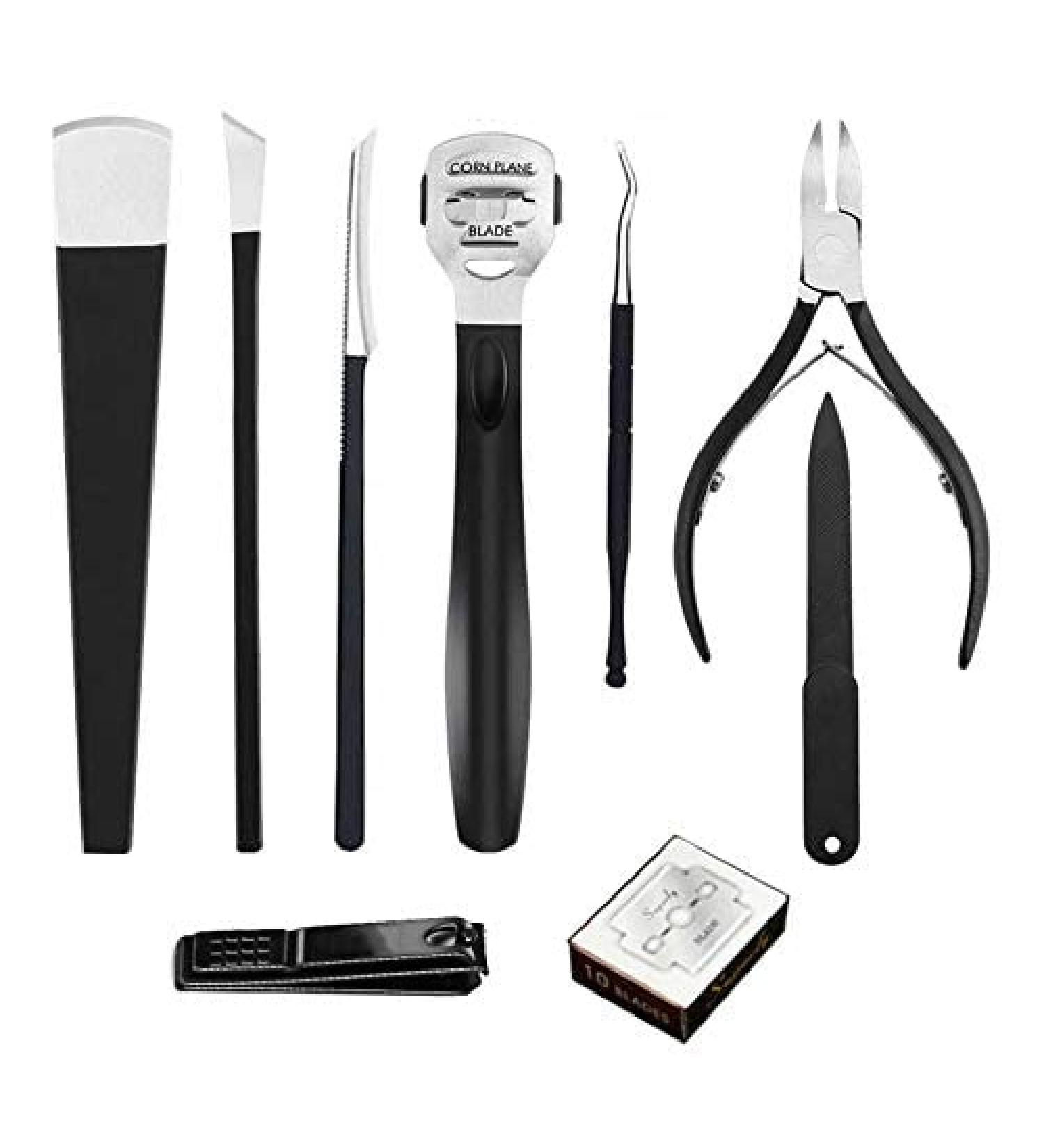 Professional Pedicure Callus Shaver & Ingrown Toenail Tools Kit with 10 Blades - Hard Skin Remover and Correction Clippers in Black - Buy Online on GoSupps.com
