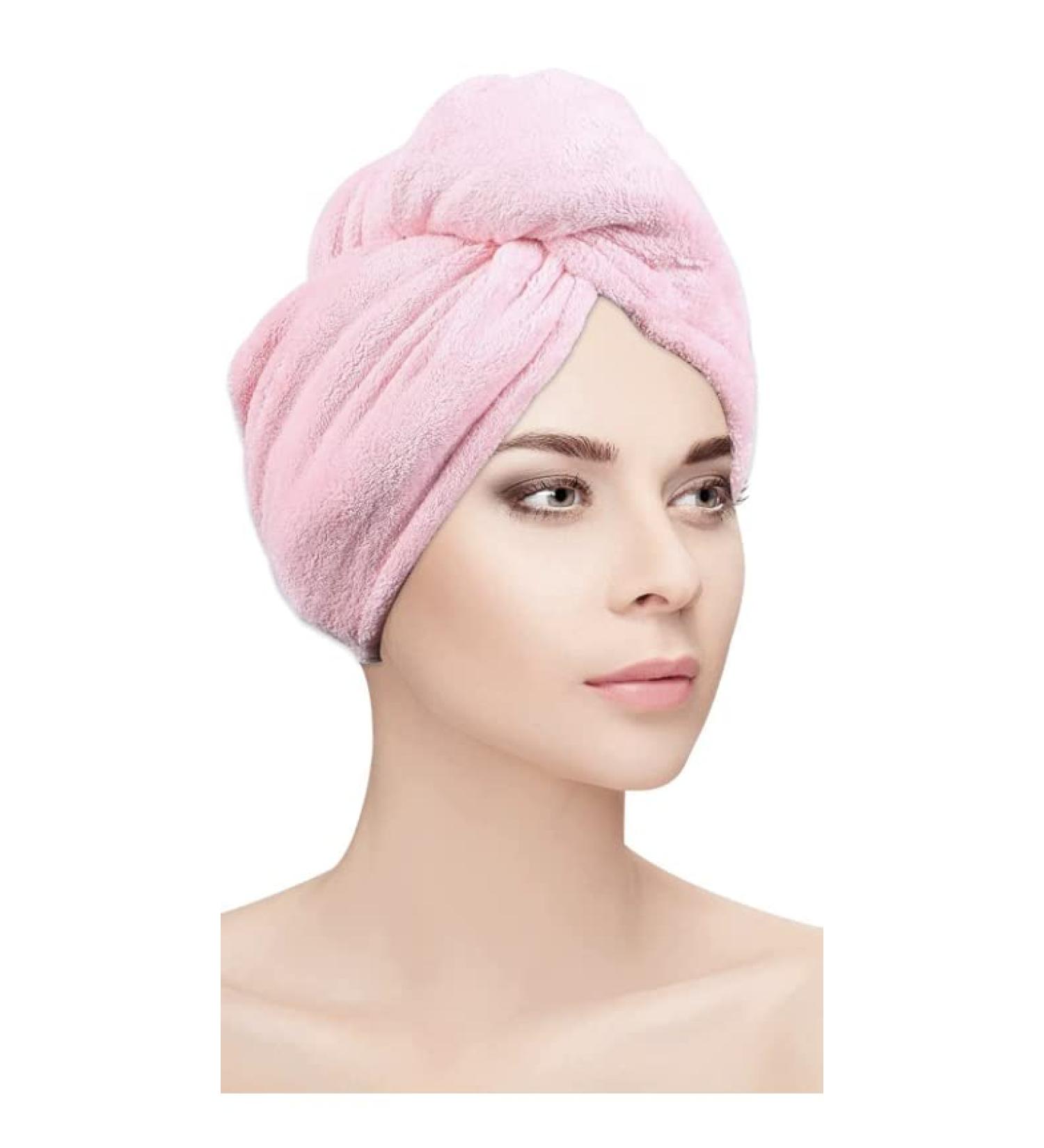 Bath Dry Microfiber Hair Towel Wraps  Fast Drying Turbans for Women with Long  Curly and Thick Hair  Soft Ultra Absorbent and Anti Frizz Hair Products for Salon and Home Shower  Pink  Single