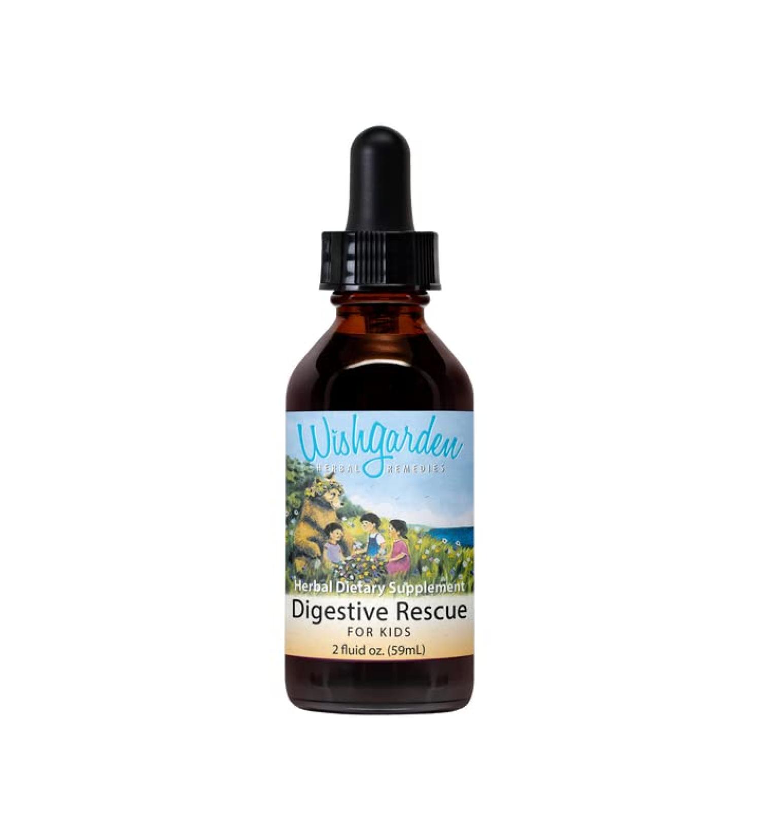 WishGarden Herbs Digestive Rescue for Kids - Organic Herbal Tincture for Quick Relief from Tummy Discomfort - Peppermint, Ginger & Fennel - 2oz - Buy Online on GoSupps.com