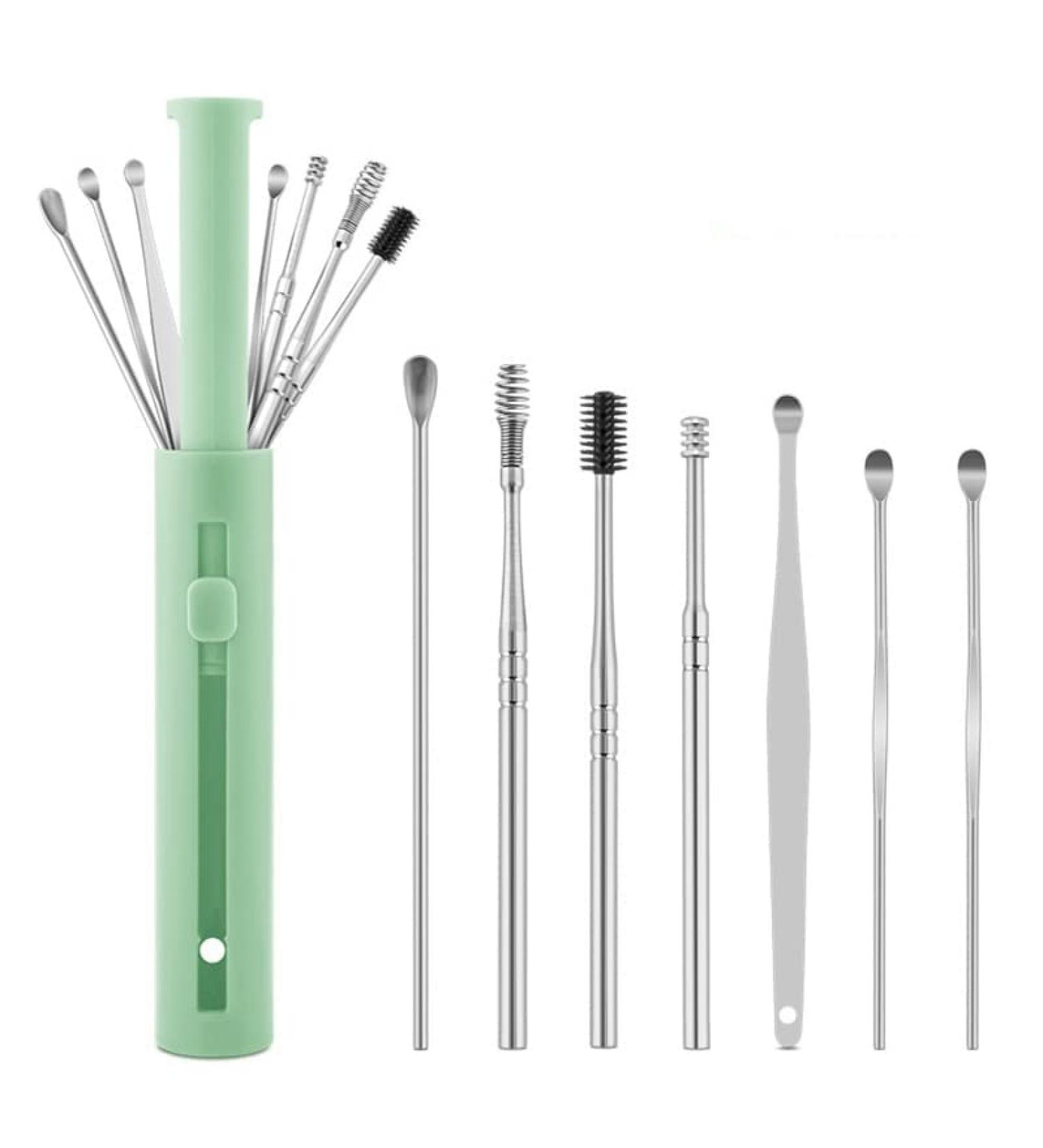 XIDAJIE 7pcs Ear Cleaner Earwax Removal Tool Set - Spring Spoon Ear Pick Cleanser Care, Green - Buy Online on GoSupps.com