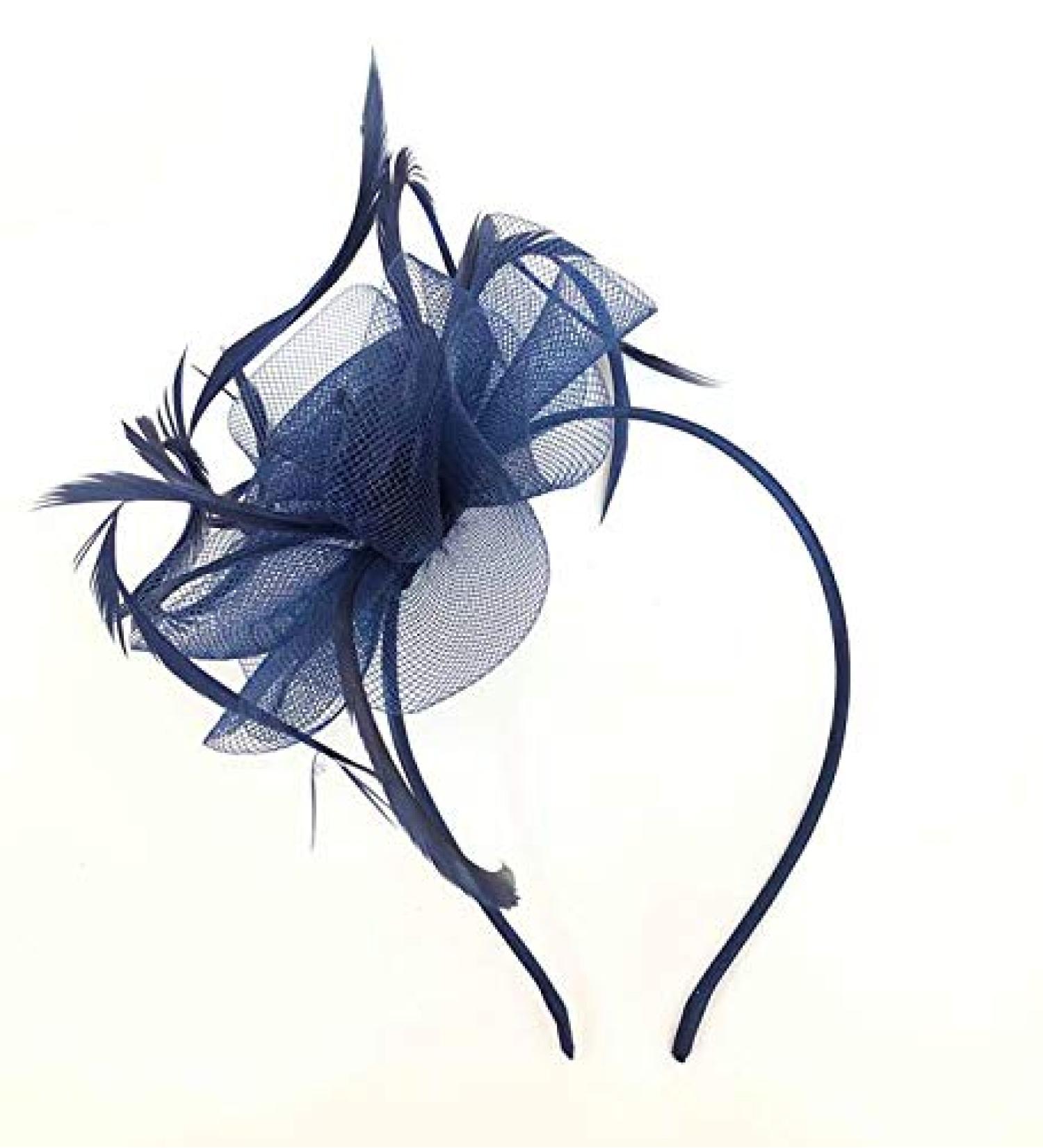 Ladies Feather Aliceband Fascinator Swirl Design Headband Weddings Races Royal Ascot Hair Accessory (Navy Blue) - Buy Online on GoSupps.com