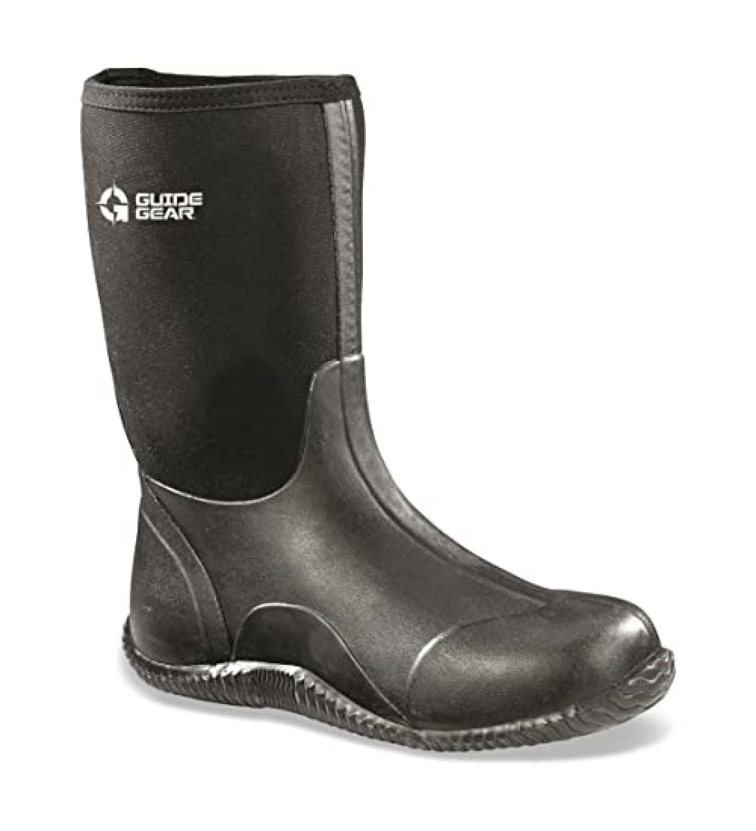 Guide Gear Men's Mid-High Bogger Waterproof Rubber Hunting Boots 5mm Neoprene Top - Size 12, Black - Buy Online on GoSupps.com