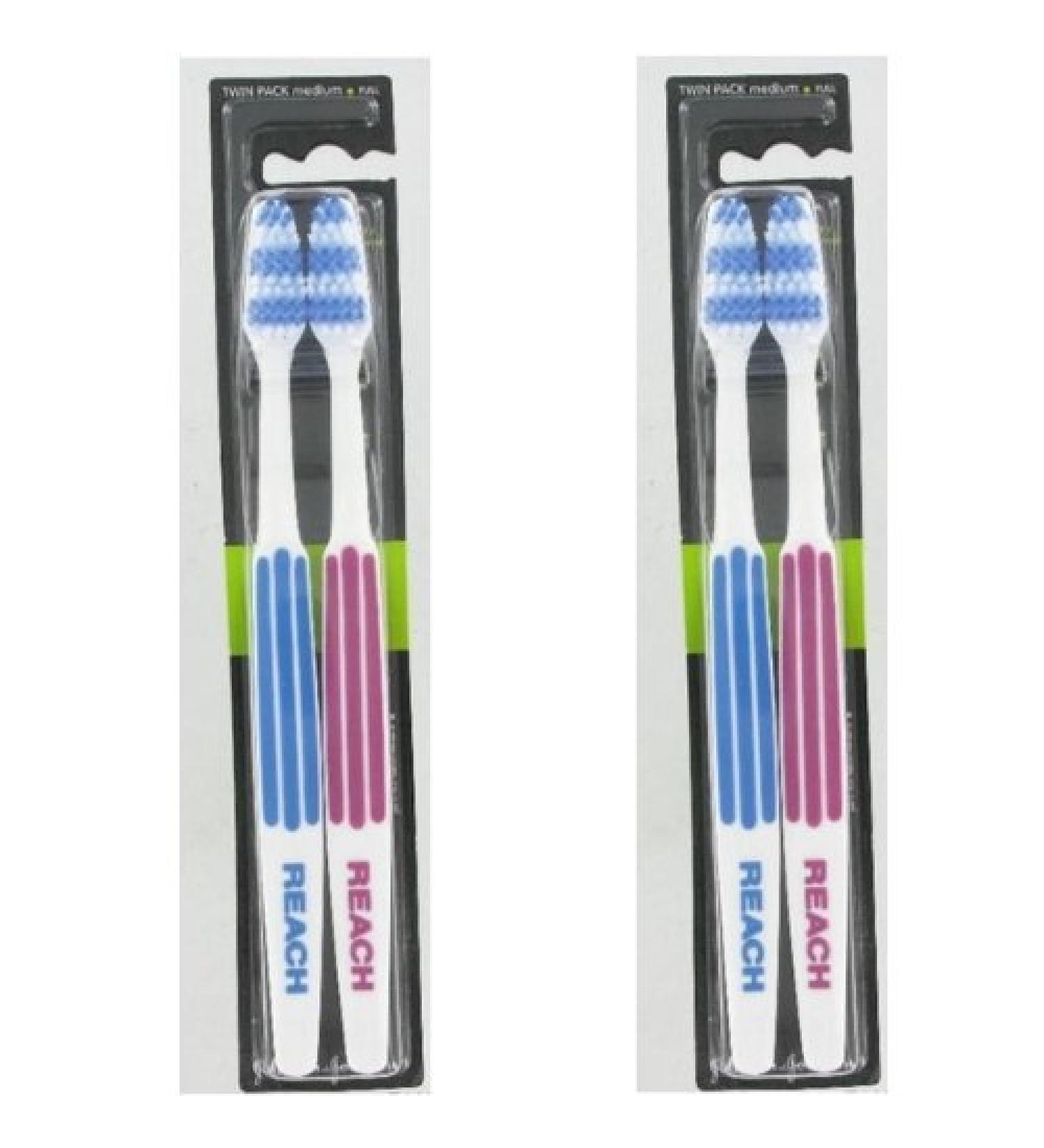 REACH Essential Care Interdental Medium Toothbrush Duo Pack x 2 Full Head Hard Bristle Manual Toothbrushes Variety Colors Multipack Daily Oral Enamel Dental Care Medium 2 count (Pack of 2)