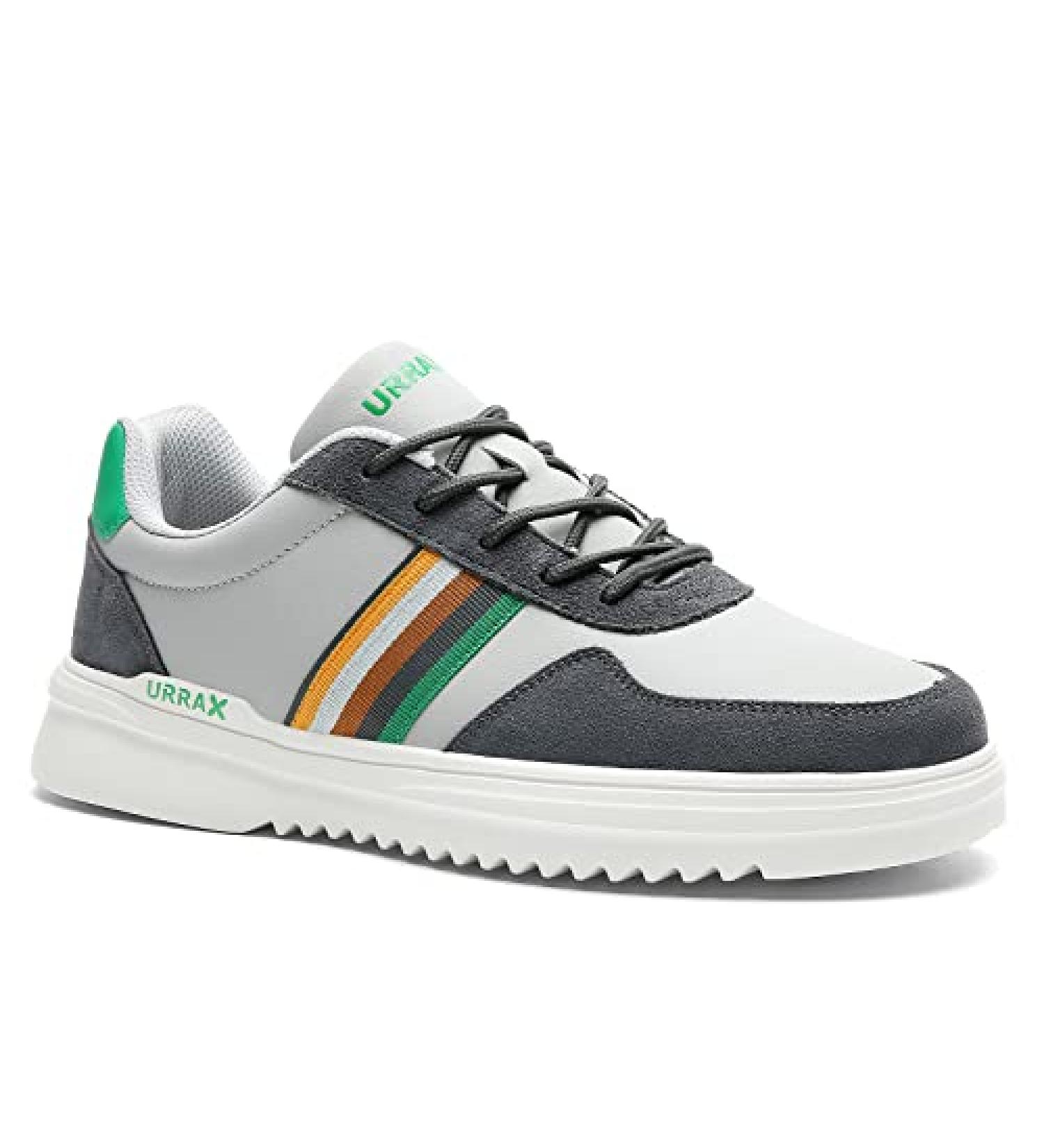 URRAX Men's Orthopedic Arch Support Leather Shoes - Plantar Fasciitis Relief | Comfortable Walking Sneakers for Heel Pain - 11W, Grey/Green - Buy Online on GoSupps.com