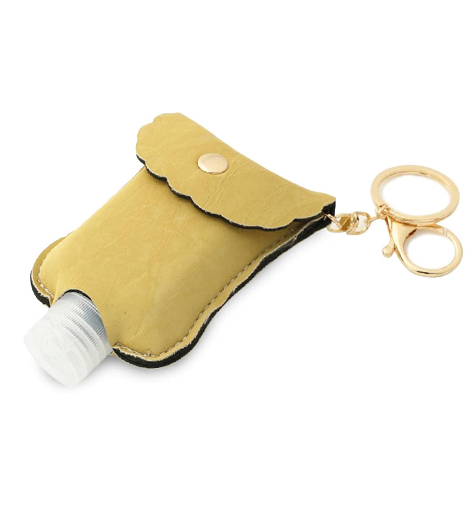 Leather Hand Sanitizer Holder Keychain with 2oz Squeeze Bottles - Olive Green - Buy Online on GoSupps.com