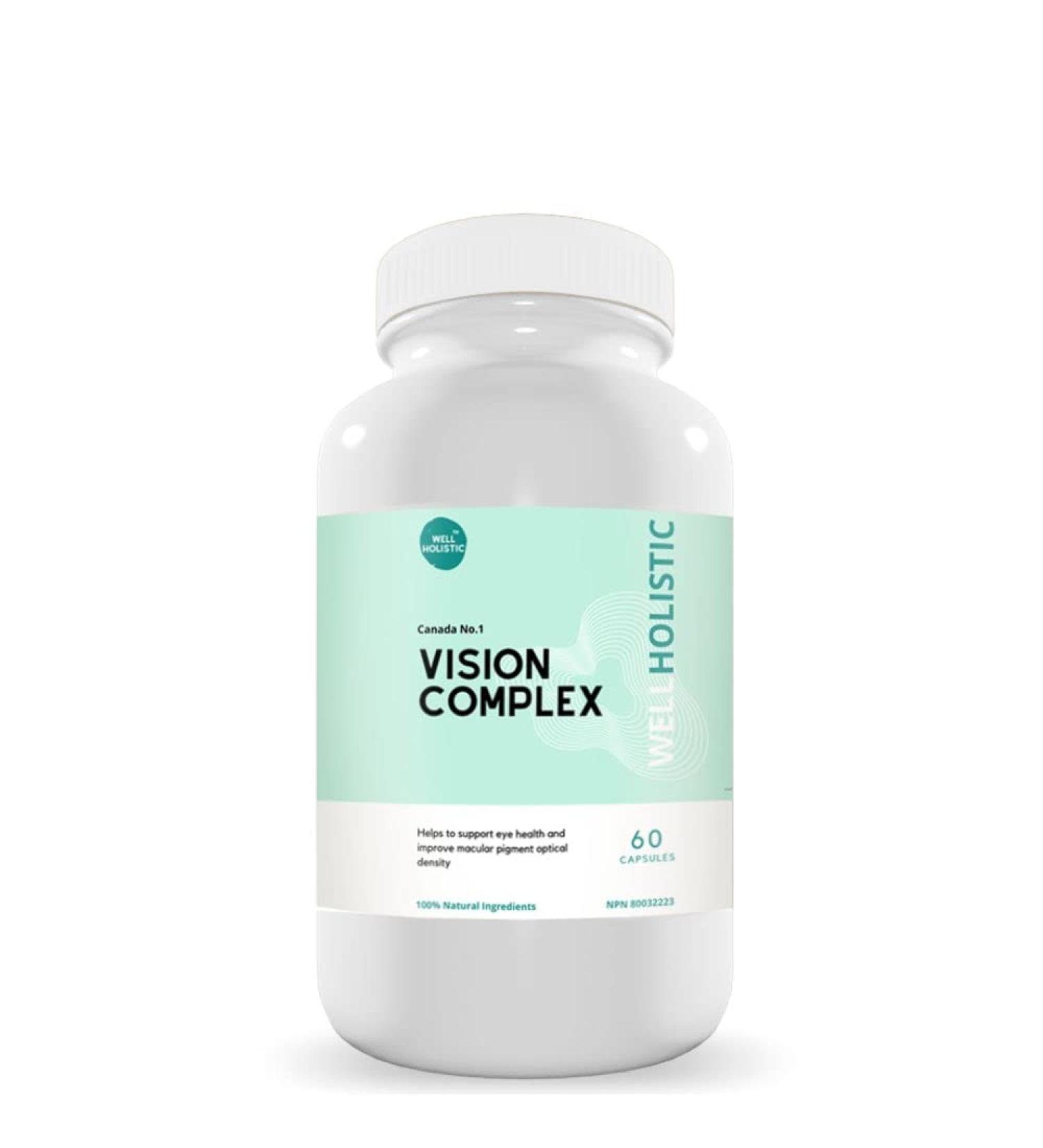 Well Holistic Vision Complex 60 Capsules - Eye Vitamin & Mineral Supplement Contains Lutein Vitamin C Quercetin Bilberry & Citrus Bioavonoids