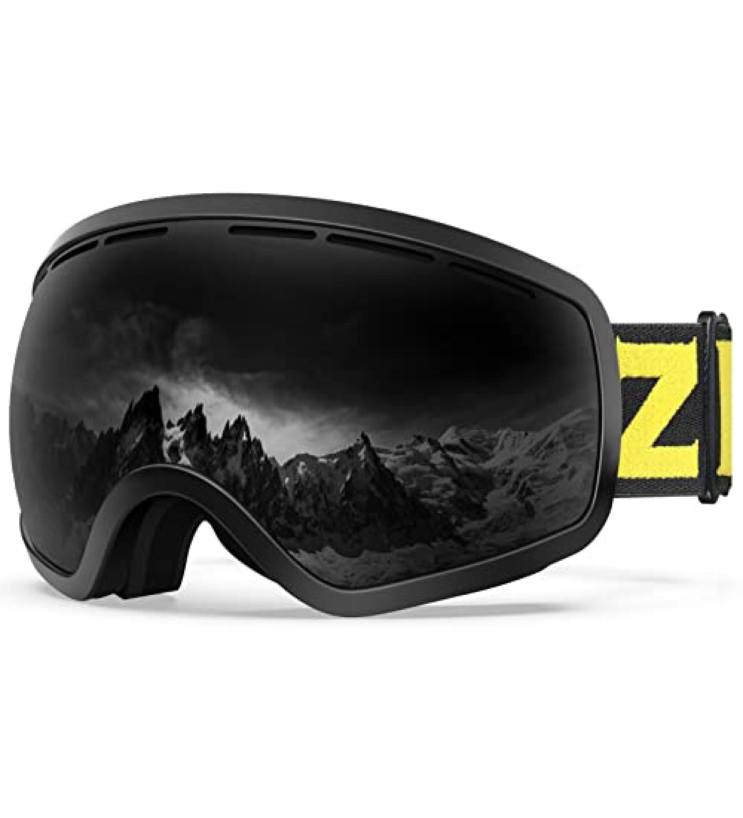 ZIONOR X10 Ski Snowboard Goggles - Anti-fog, UV Protection, OTG for Men Women Youth (VLT 17% Black Frame Black Lens) - Buy Online on GoSupps.com