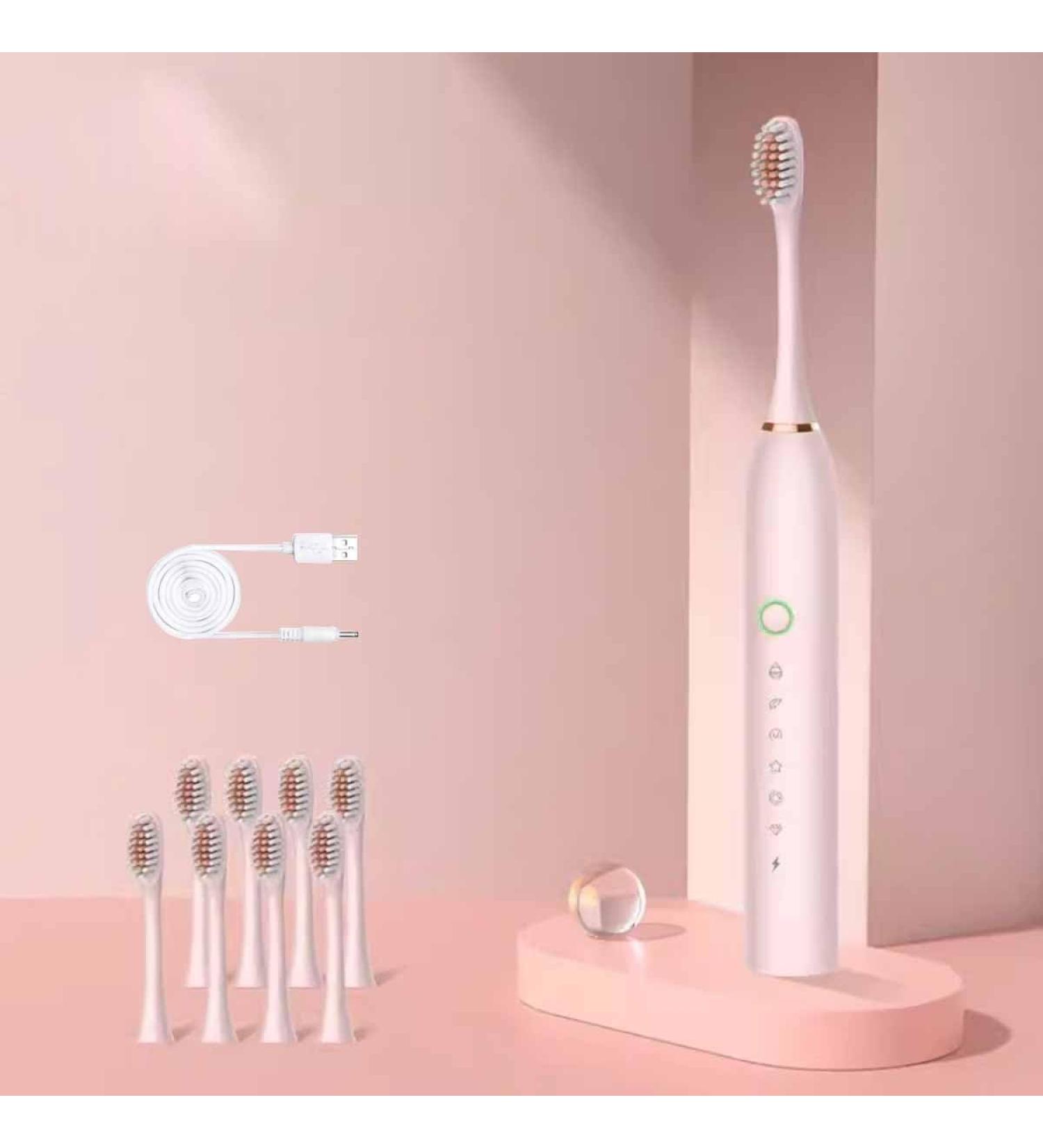 Rechargeable Travel Toothbrush for Adults - 8 Brush Heads 6 Modes IPX7 Waterproof - Pink Electric Toothbrush for Home & Travel - Buy Online on GoSupps.com