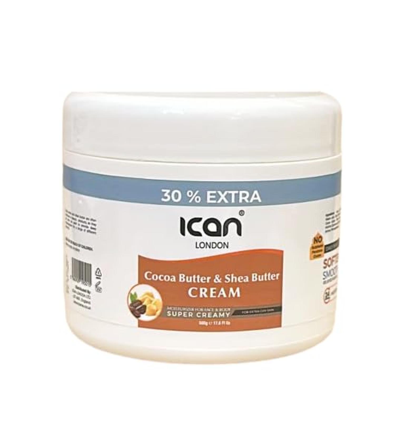 ican London Cocoa Butter & Shea Butter Moisturizing Cream For Face & Body 500g - Buy Online on GoSupps.com