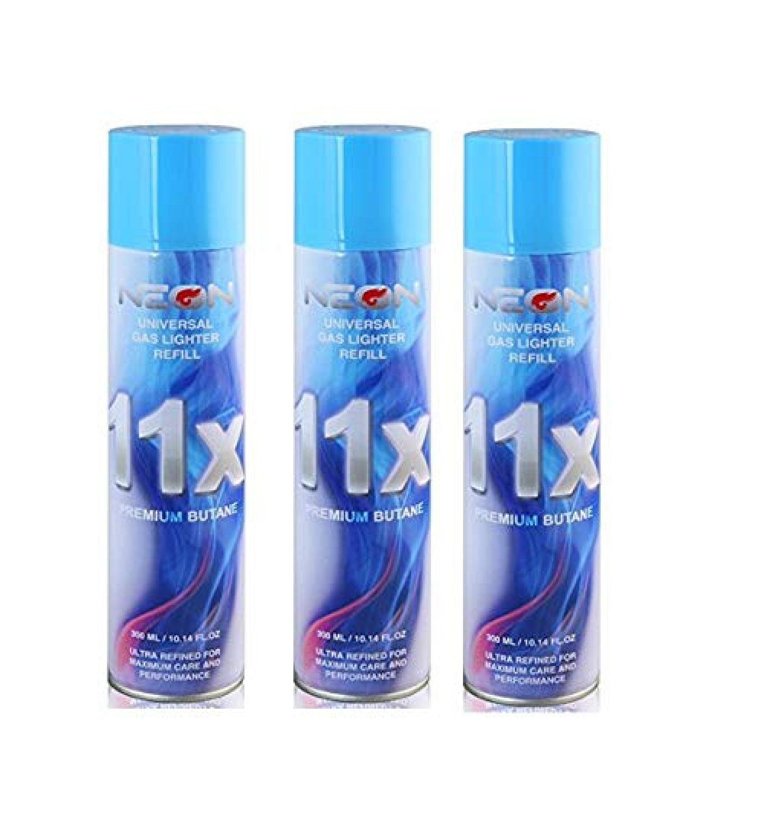 3 Cans Neon 11X Butane Refill Fuel Fluid Lighter Ultra Refined 11 Times 10.14 Oz