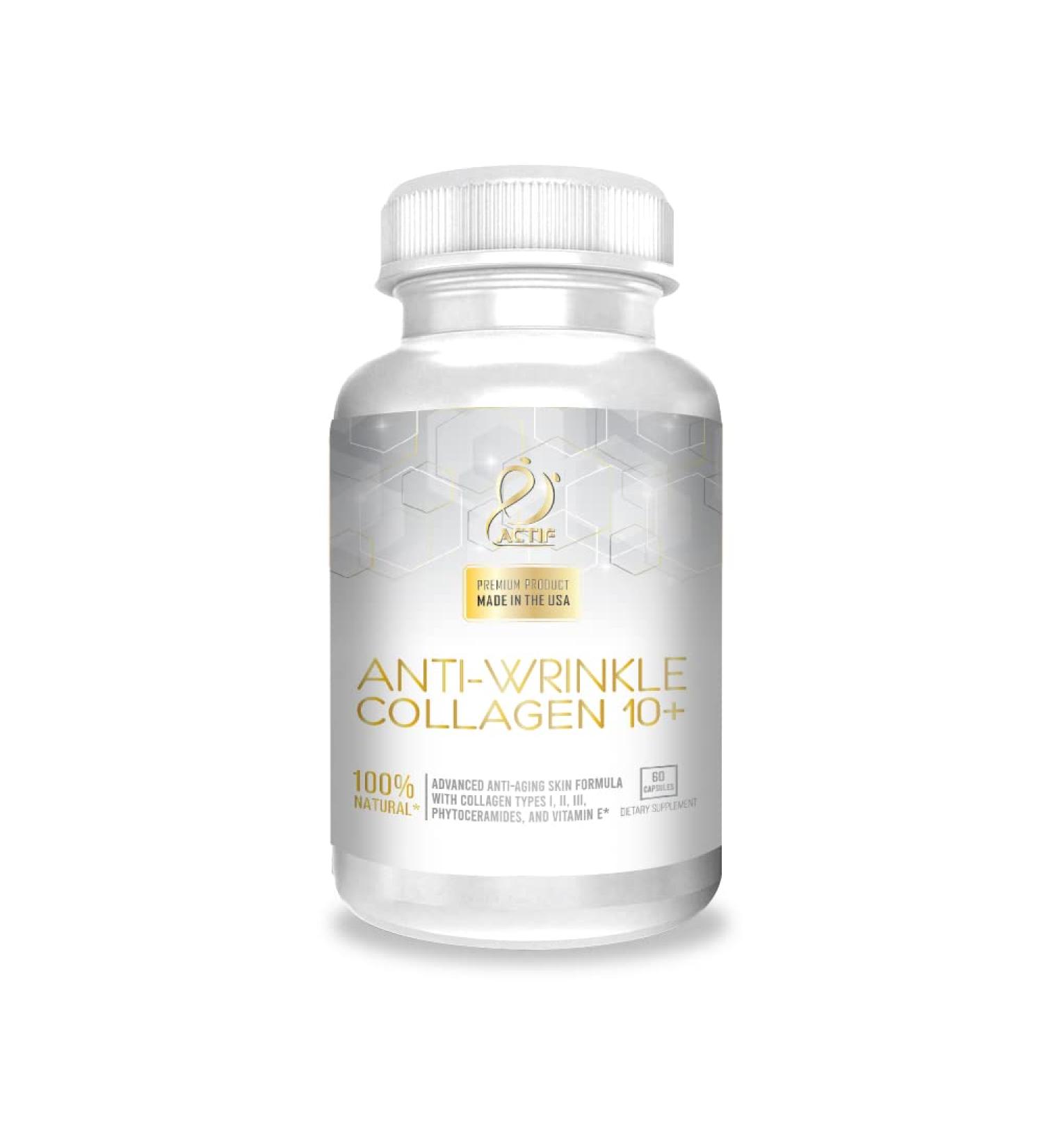 Actif Anti-Wrinkle Collagen Maximum Strength with 10+ Factors Skin Supplement Non GMO Made in USA