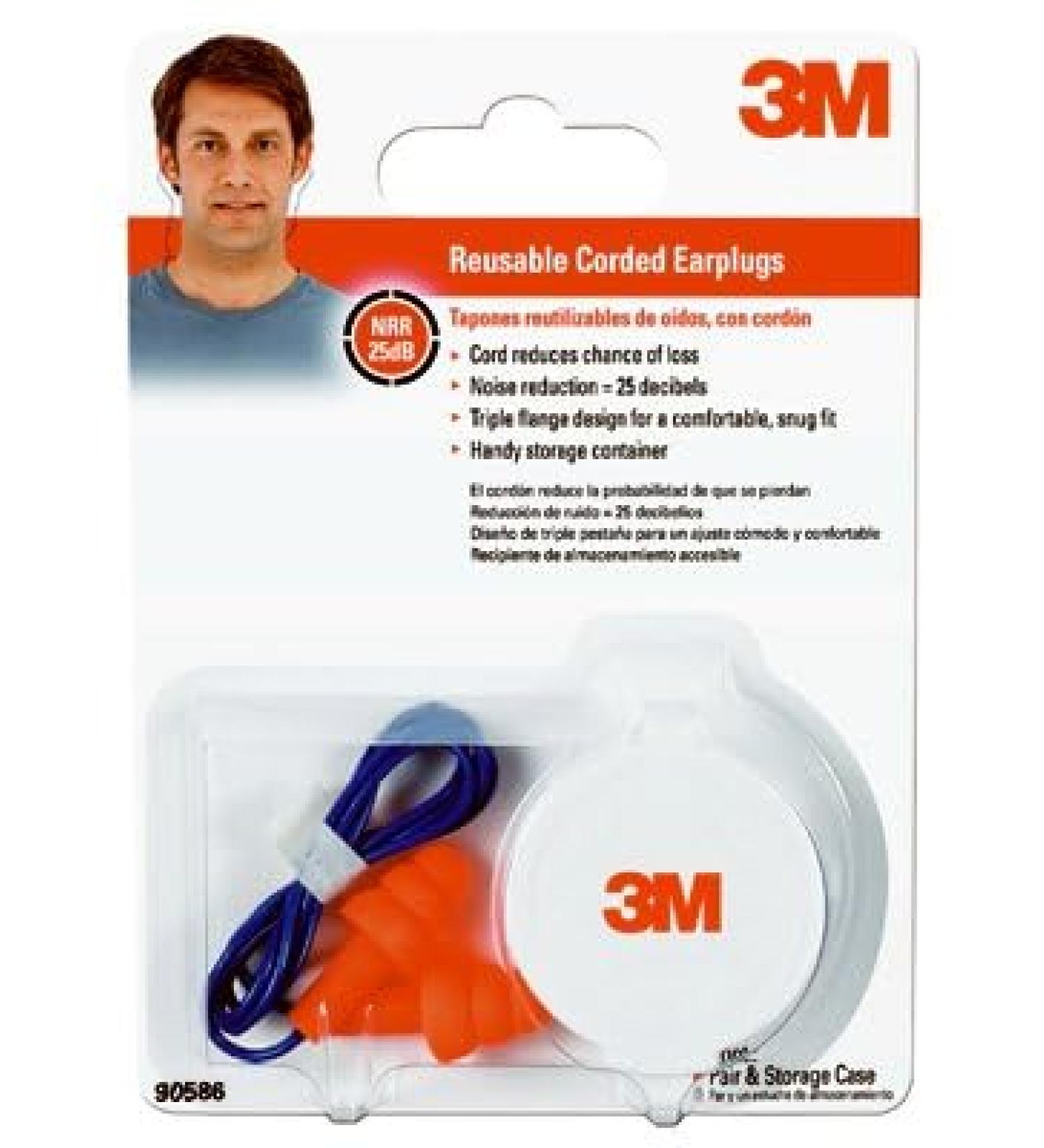 3M 90586H1-DC Corded Reusable Earplugs NRR 25DB - Quantity 10