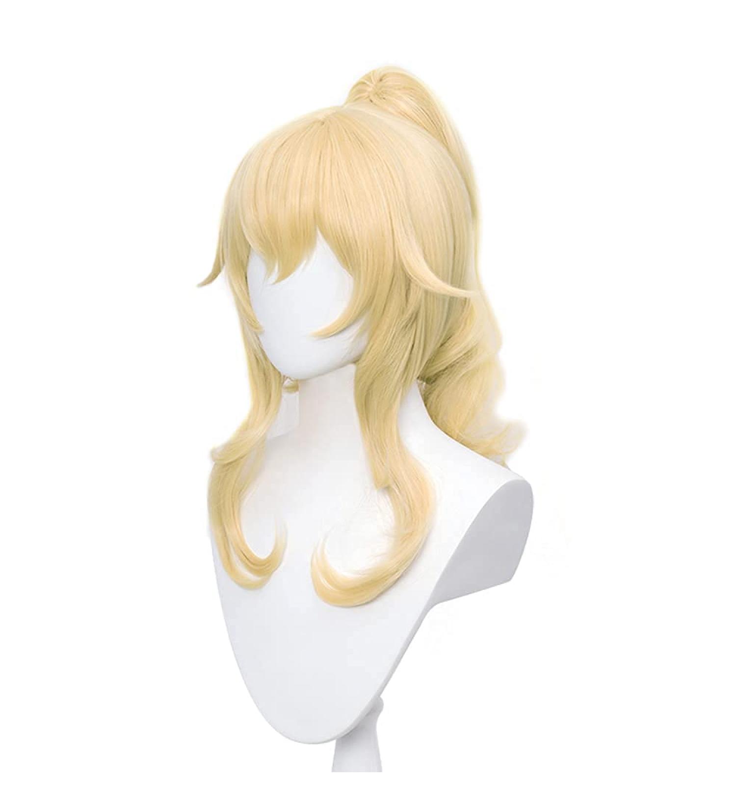 DAZCOS Wavy Blonde Ponytail Cosplay Wig with Bangs in Yellow - Jean Character Costume Accessory - Buy Online on GoSupps.com