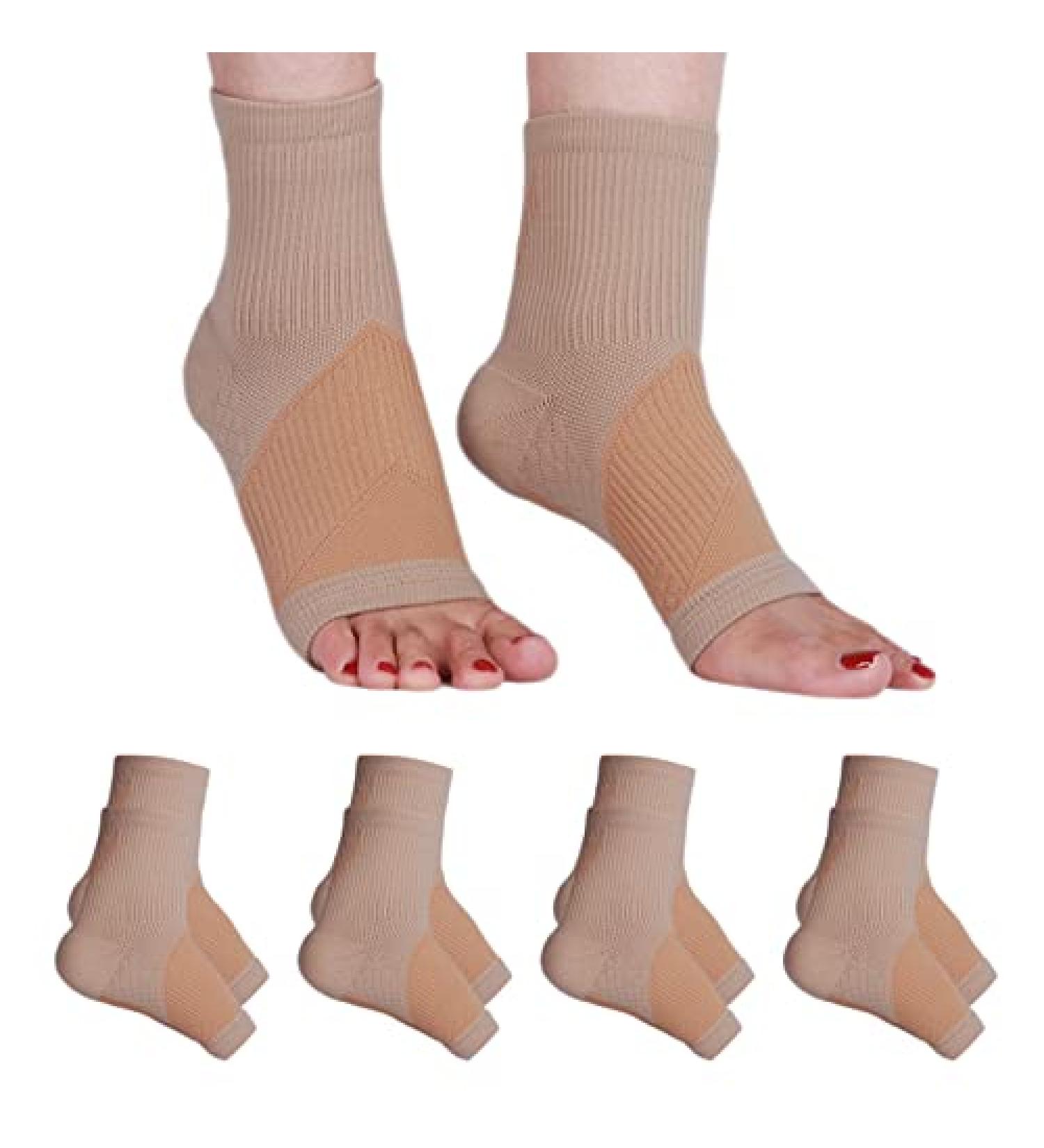 Compression Socks 4 Pairs for Women & Men | Ankle Brace, Arch Support Sleeve, Foot Wrap | Pain Relief for Sprained Ankle, Achilles Tendonitis, Plantar Fasciitis | Beige - Buy Online on GoSupps.com