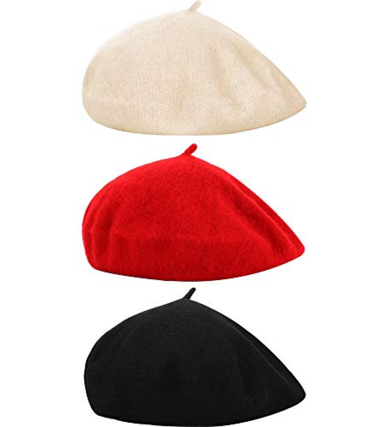 3-Piece Beret Hat Set for Women and Girls - French Style Beanie Caps in Solid Colors for Casual Winter Wear - Buy Online on GoSupps.com