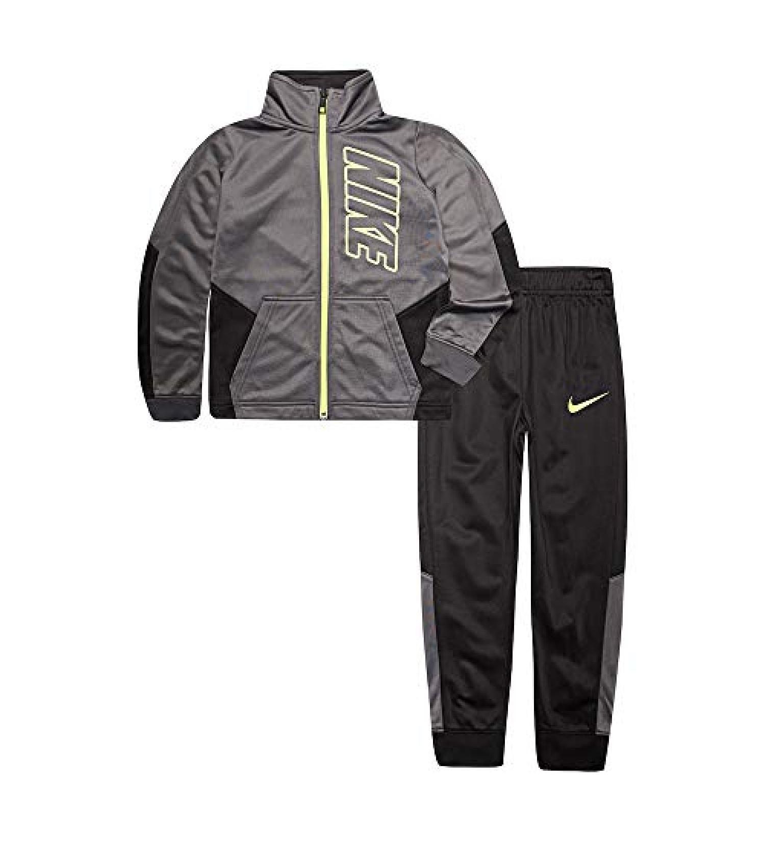 Nike Kids Baby Boy's Color Block Full Zip Hoodie and Jogger Pants Two-Piece Track Set (Toddler) 2 Black(86e201-023)/Volt