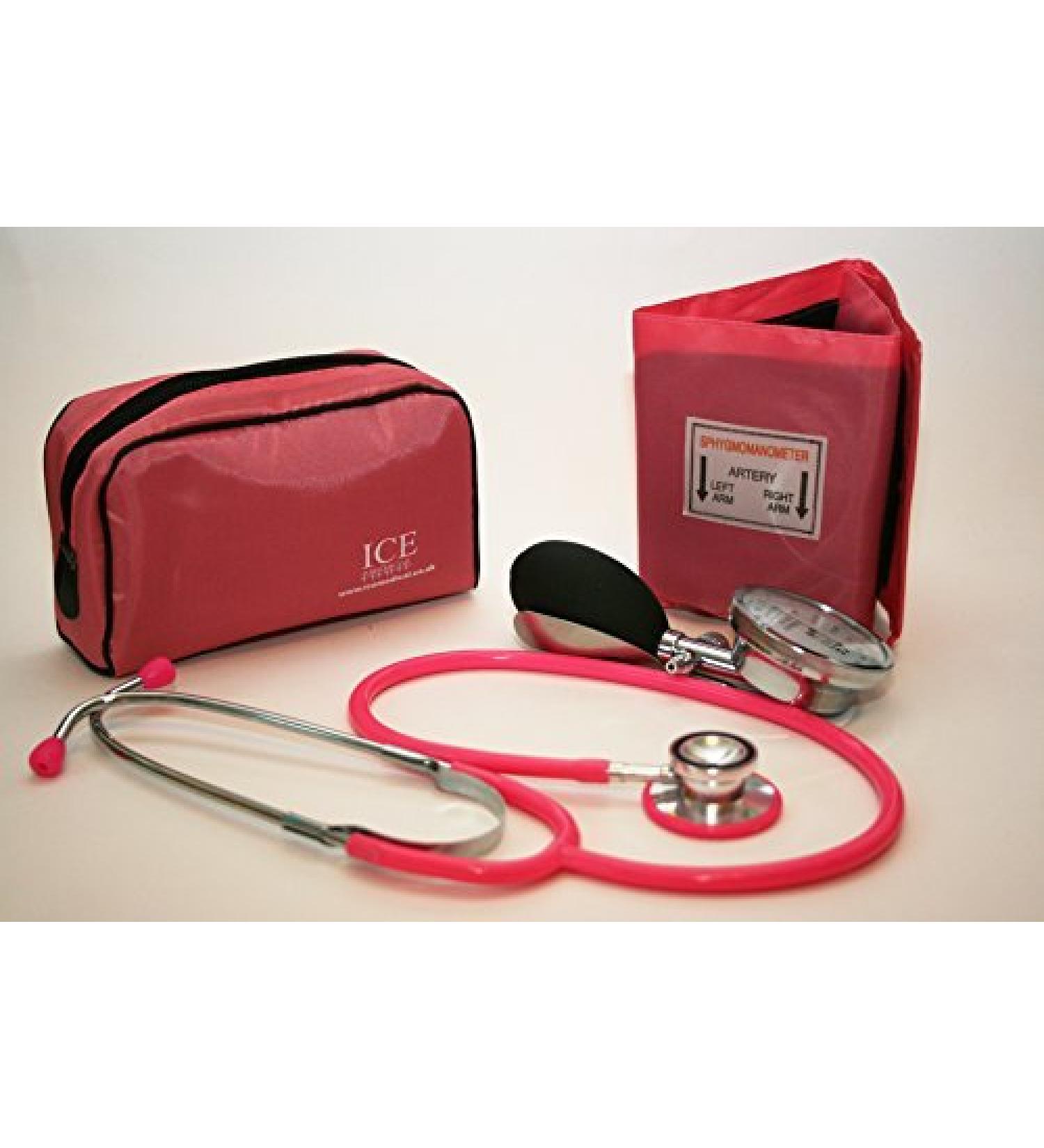 Aneroid Pink Sphygmomanometer With 1 Adult Cuff and Pink Stethoscope - Blood Pressure Monitor Kit