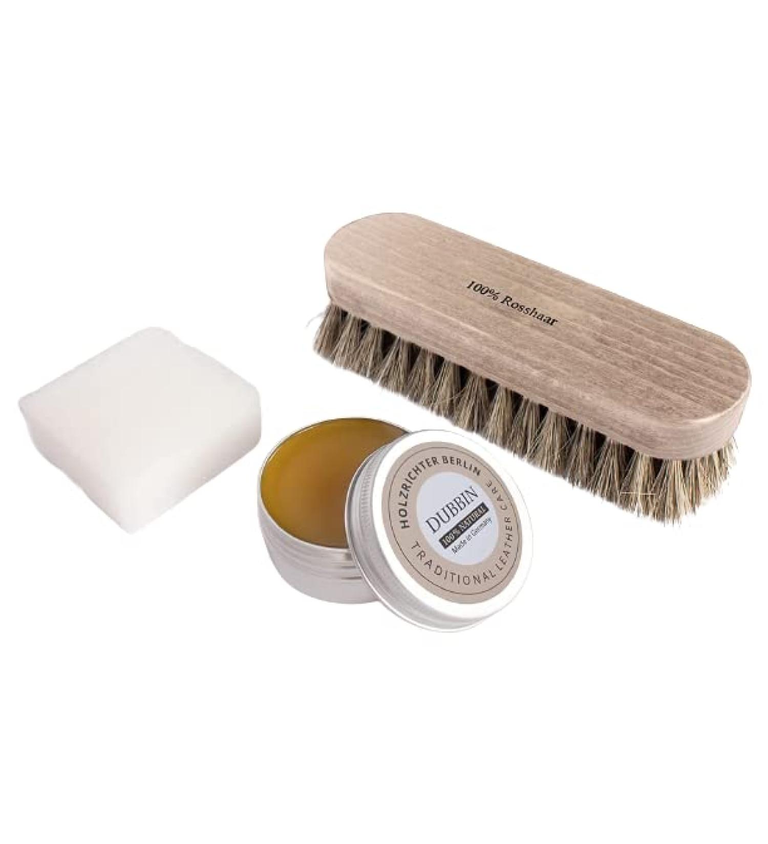 HOLZRICHTER Berlin Leather Care Set - Premium Leather Preparation with Grease Brush & Sponge - 30 ml - Buy Online on GoSupps.com