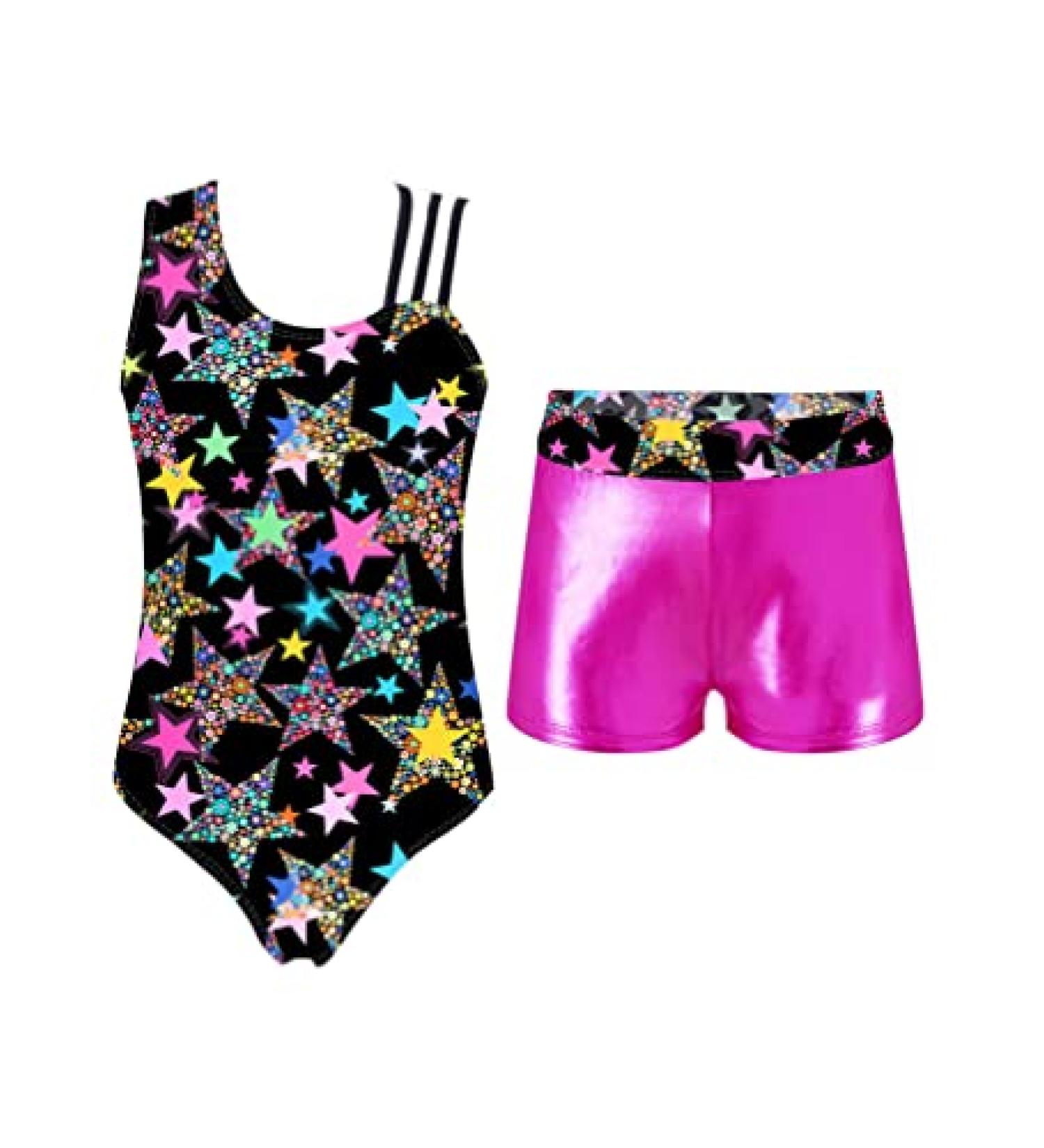 TiaoBug Kids Girls Sleeveless Dance Leotard with Boyshorts Set - Black, 8 Years | Gymnastics Dancewear - Buy Online on GoSupps.com