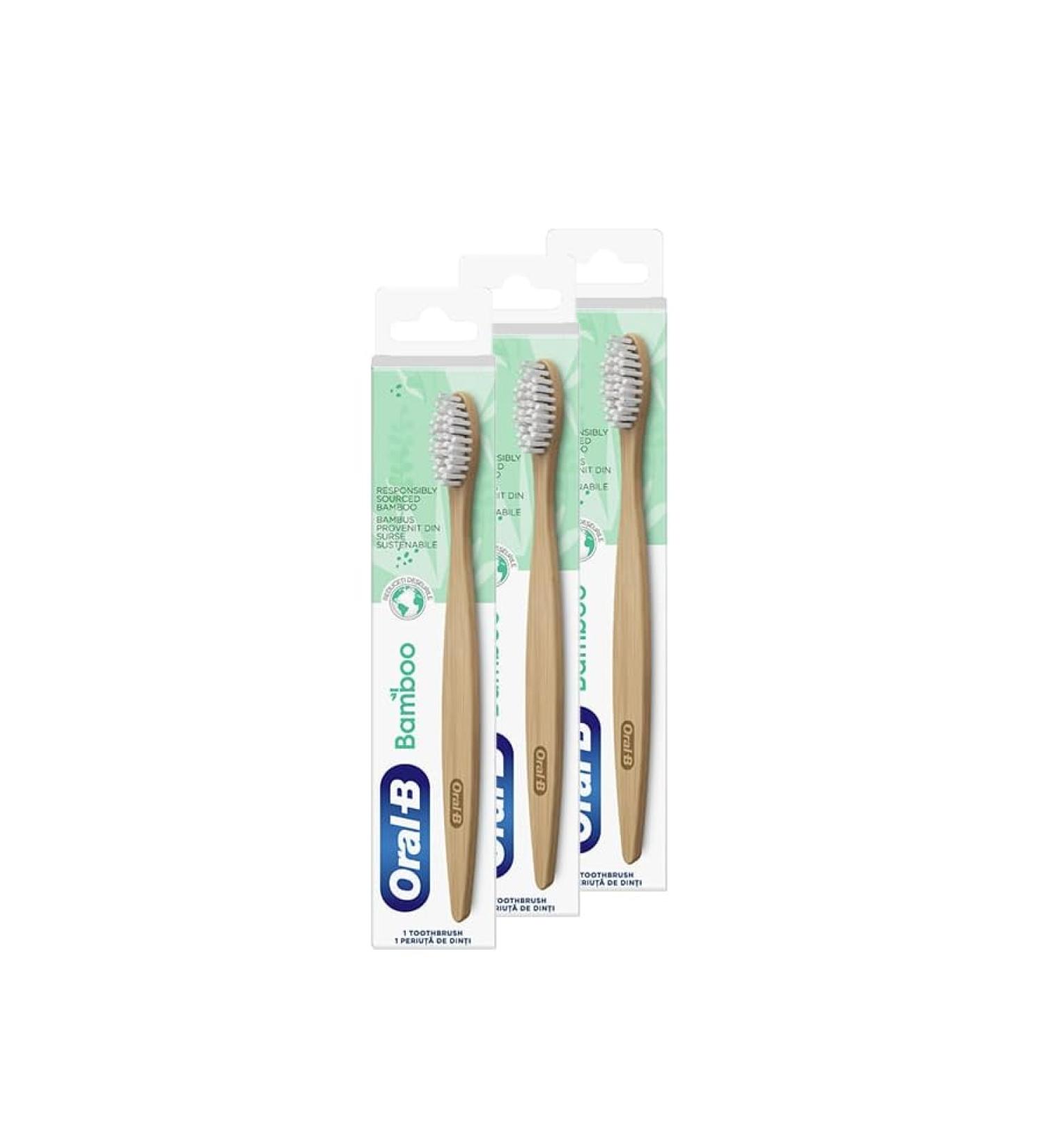 3 x Oral-B Bamboo manual toothbrush Bamboo wood Sustainable from organic material
