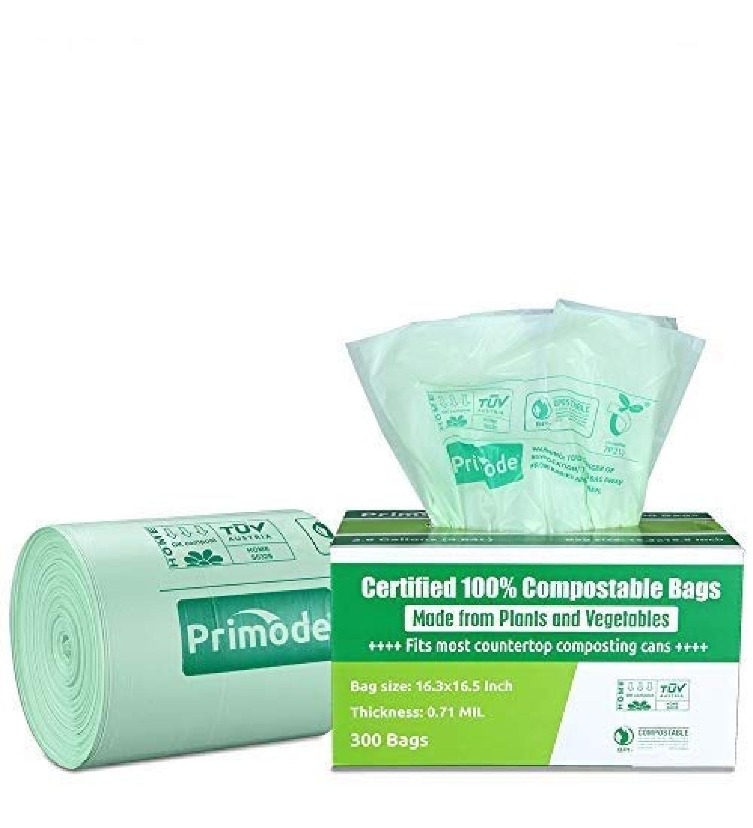 Primode 2.6 Gallon 300 Count Compostable Bags - Extra Thick Small Kitchen Bags for Food Scraps and Yard Waste - ASTM D6400 Certified by BPI and TUV - Buy Online on GoSupps.com